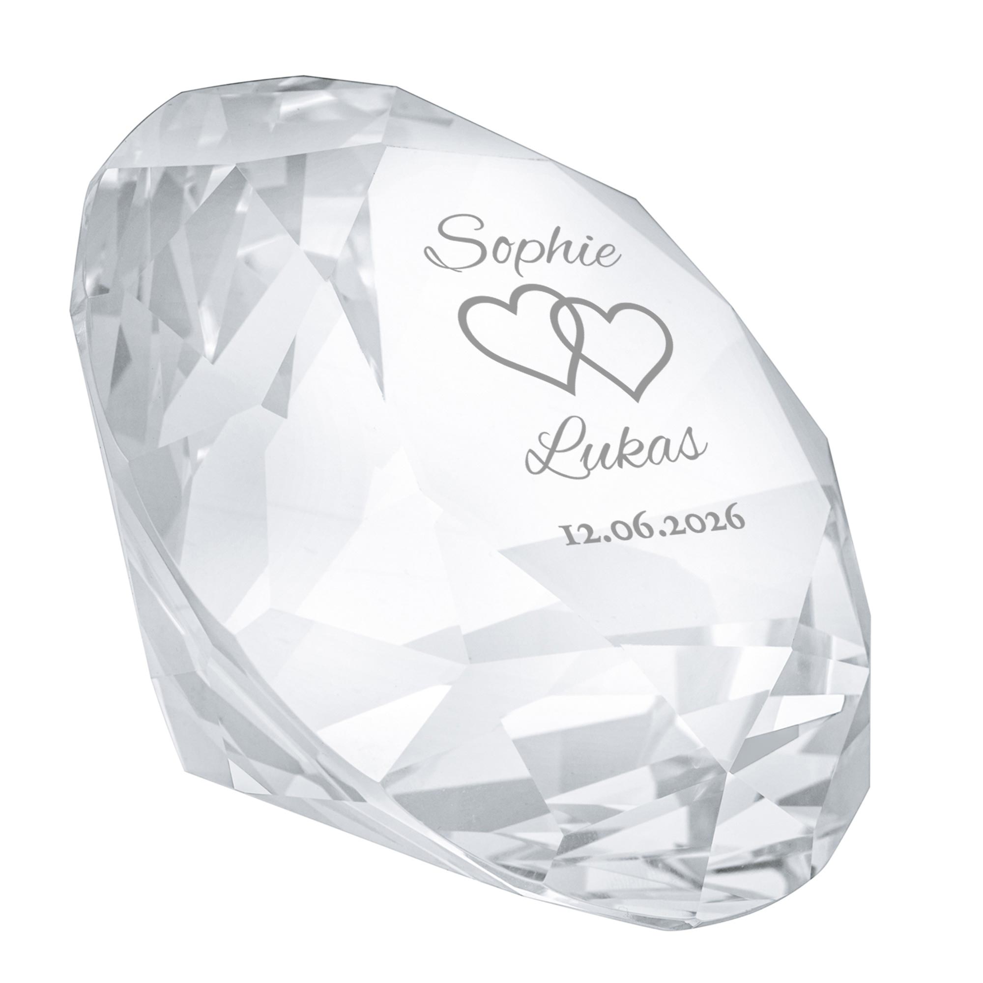 Diamant Kristall mit Gravur zur Hochzeit und Ring Displayständer