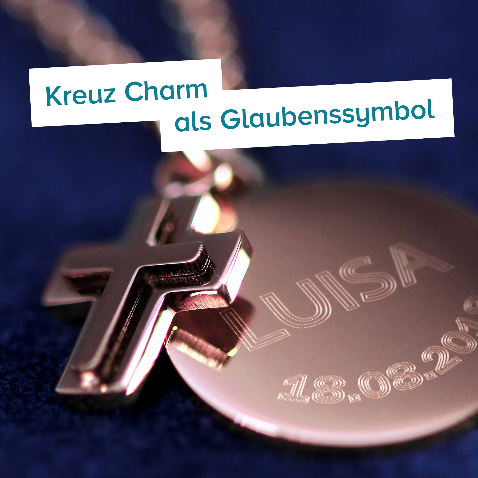 Runder Kettenanhänger mit Kreuz Rosegold - Name und Datum 4074 - 5