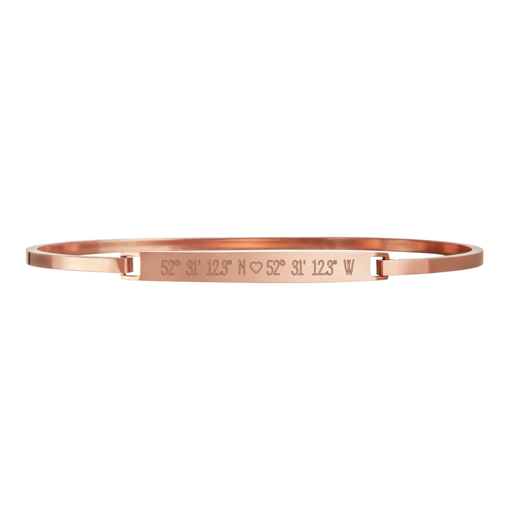 Armreif Rosegold mit Gravur - Geokoordinaten mit Herz 3547 - 3