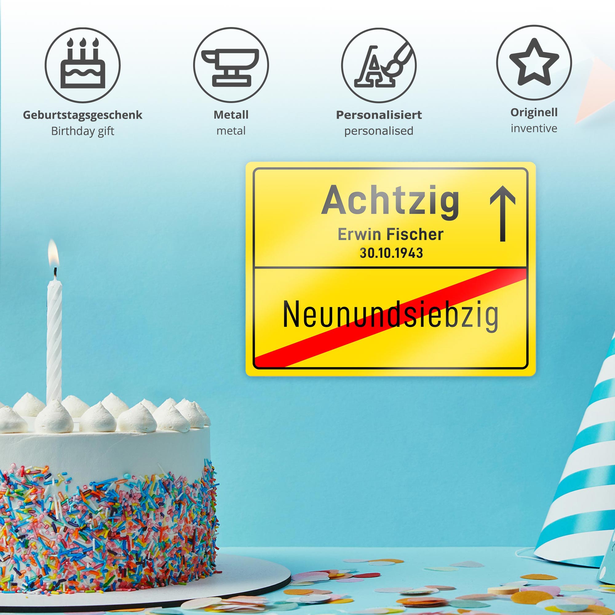 Personalisiertes Ortsschild - 80. Geburtstag