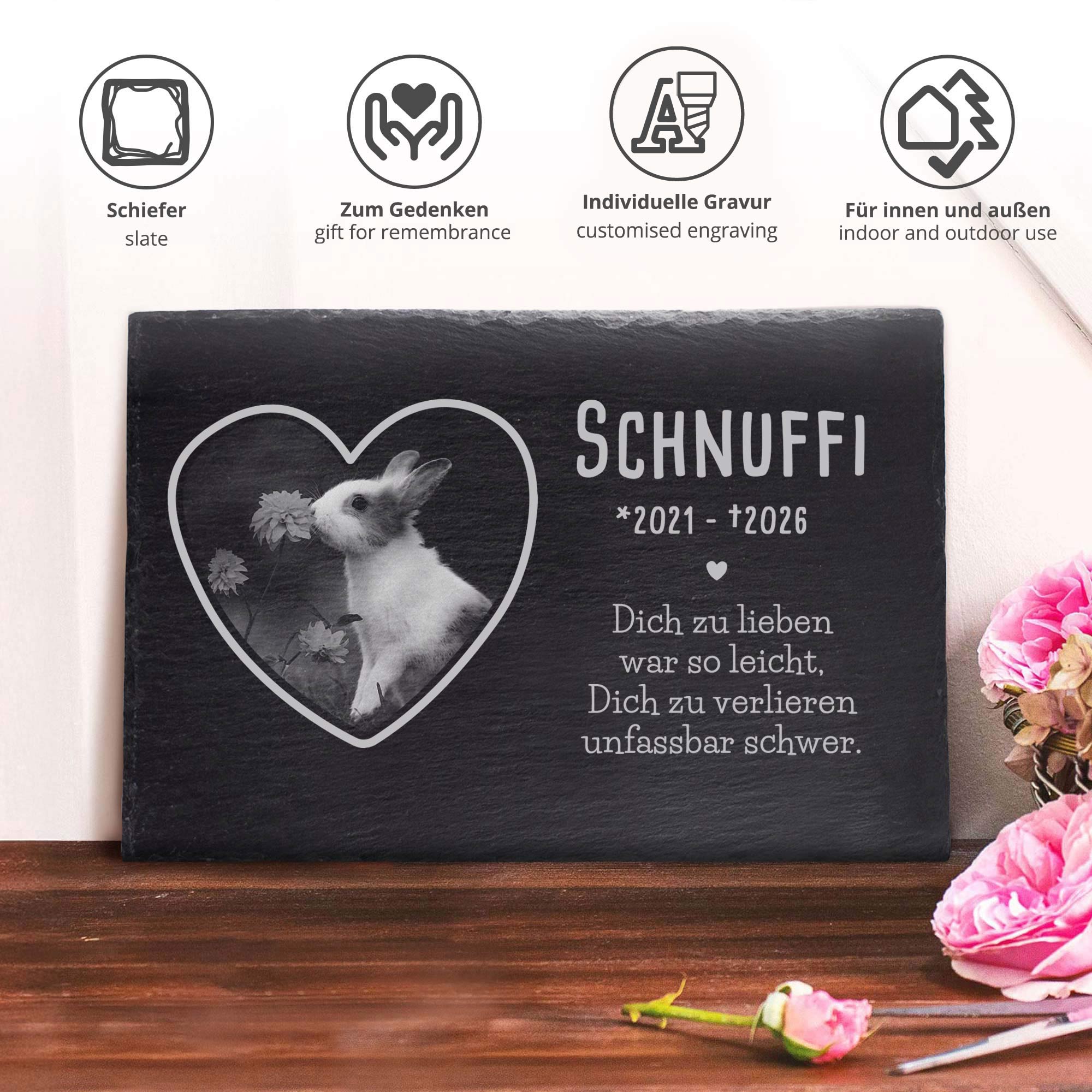 Grabplatte zur Trauer Haustier - Schiefer Gedenktafel mit Foto