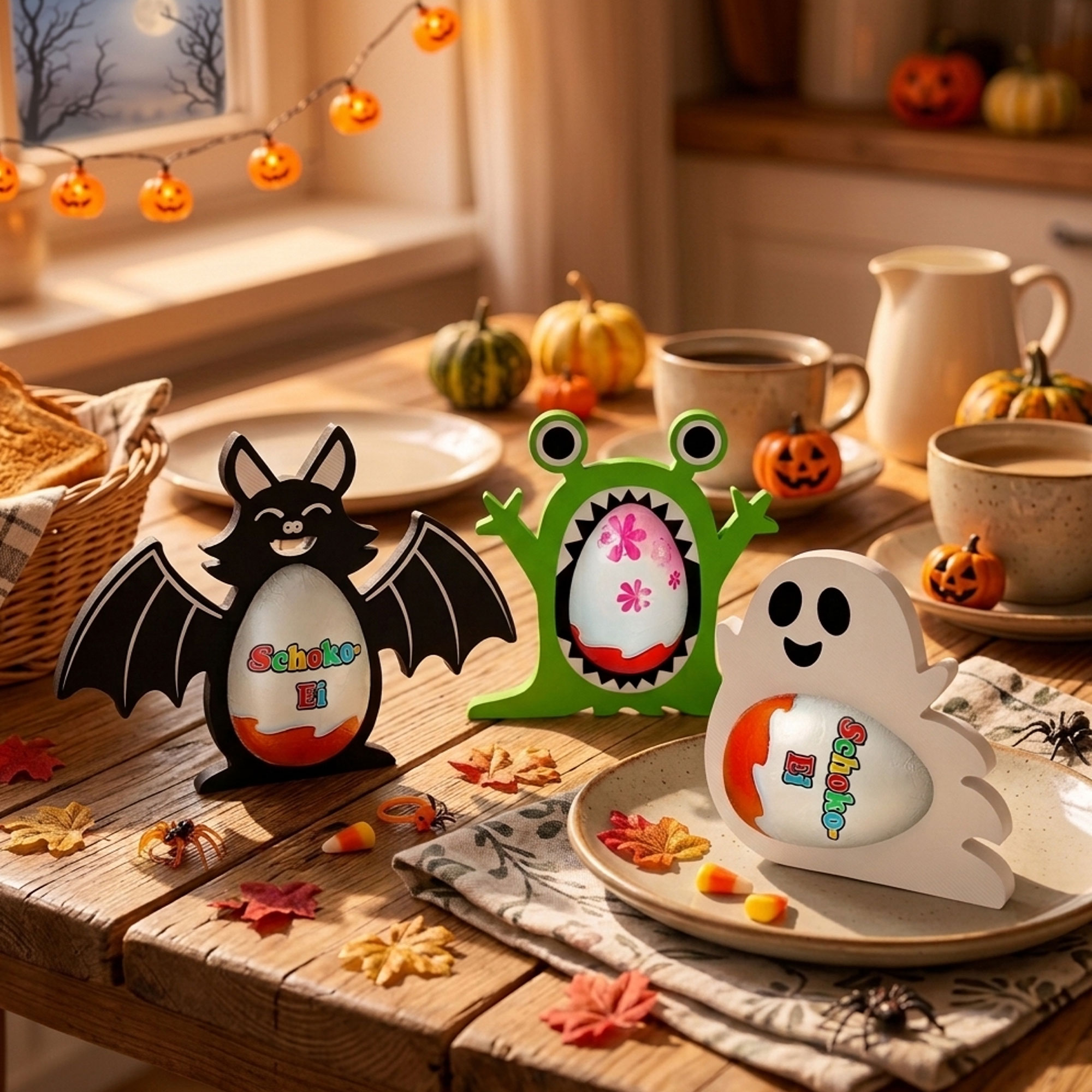 Monster Ü-Ei Halter zu Halloween Bunt - 3er Set Monster Ü-Ei Halter zu Halloween Bunt - 3er Set