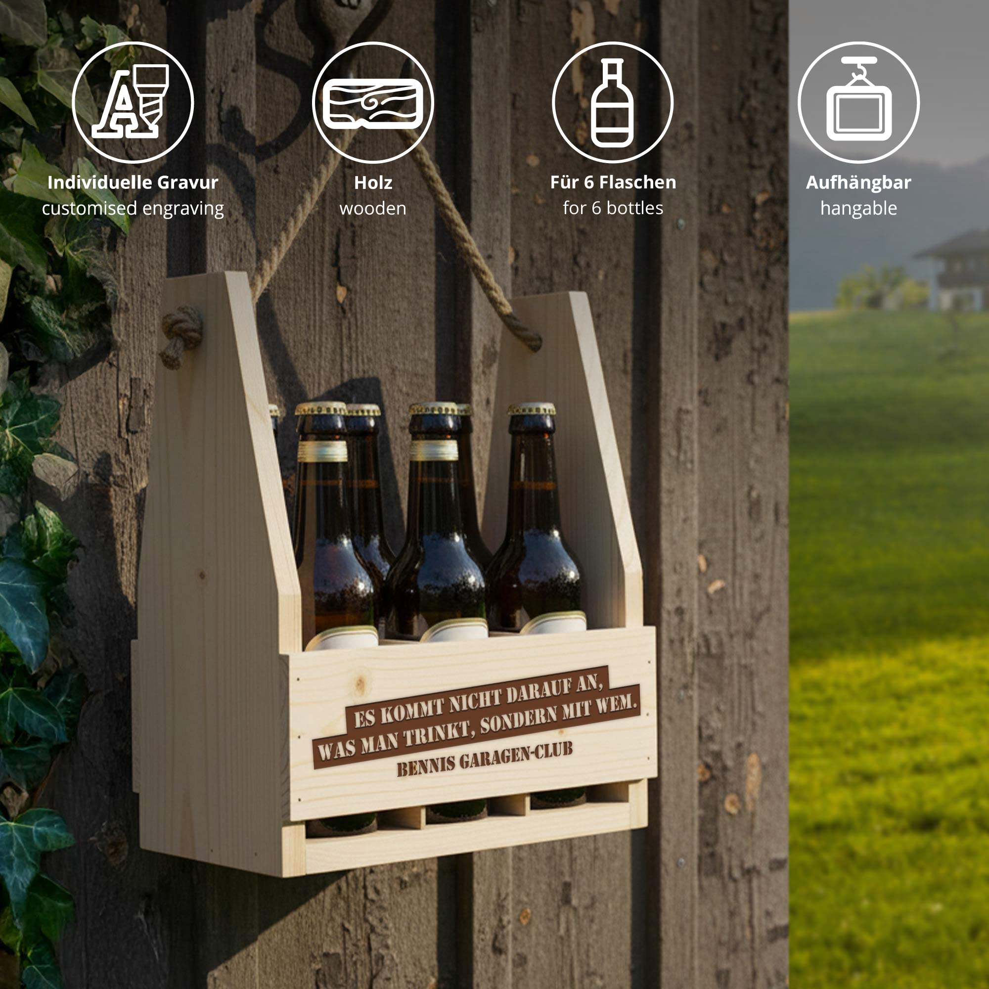 Flaschenträger mit Gravur - Trinkspruch