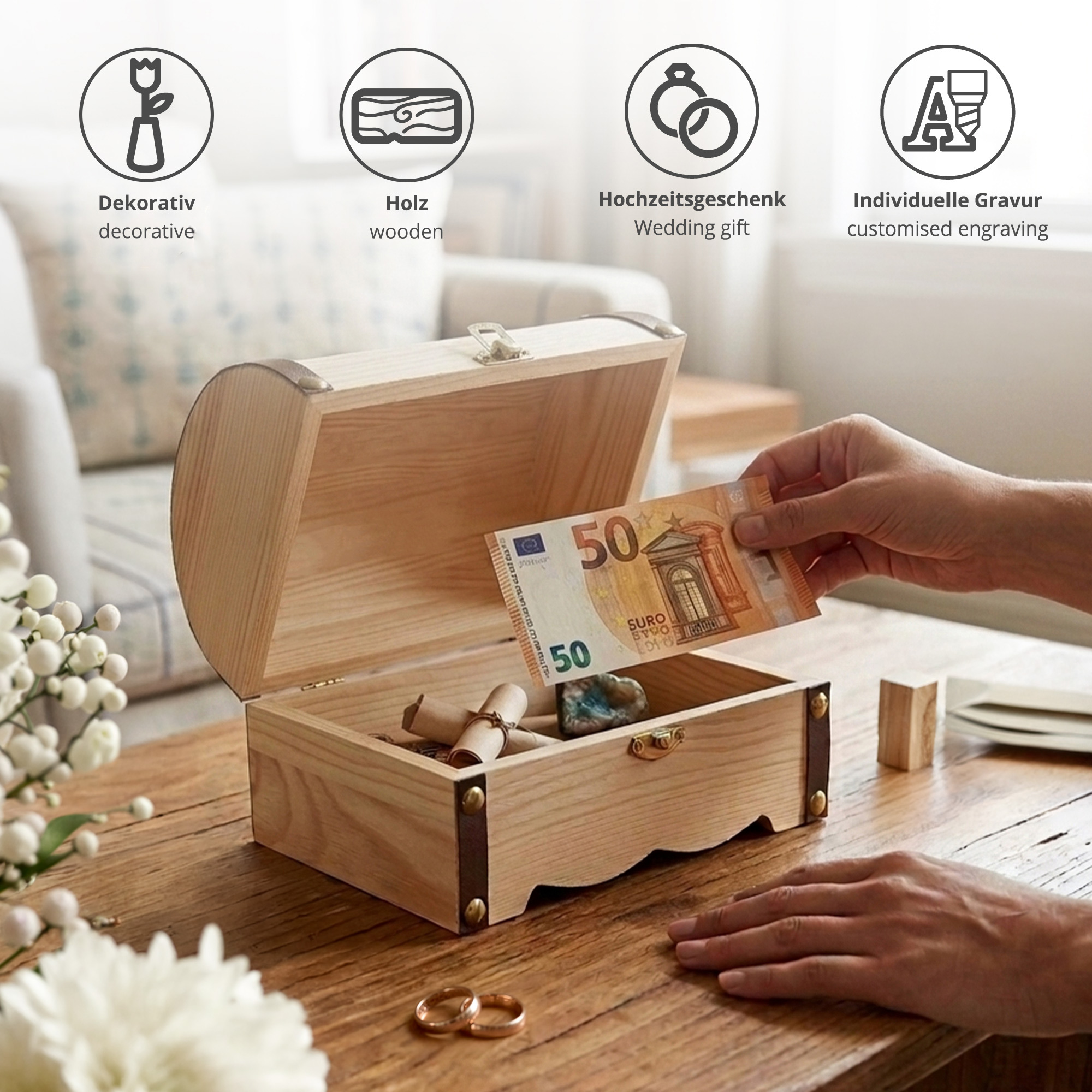 Geld Schatzkiste zur Hochzeit - Ringe Geld Schatzkiste zur Hochzeit - Ringe