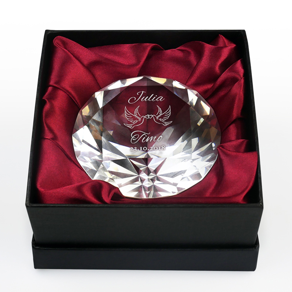 Diamant Kristall mit Gravur zur Hochzeit - Liebestauben 4034 - 1
