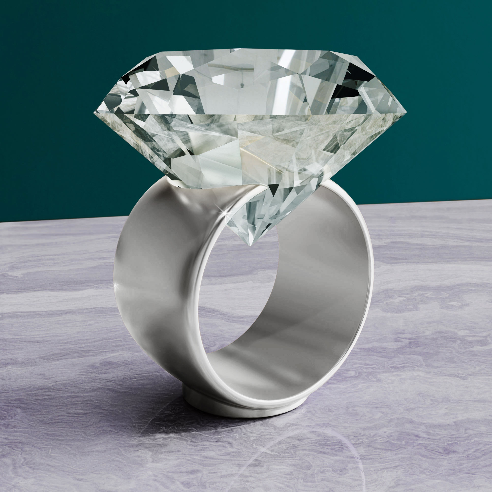 Diamant Kristall mit Gravur zur Silberhochzeit und Ring Displayständer Silber