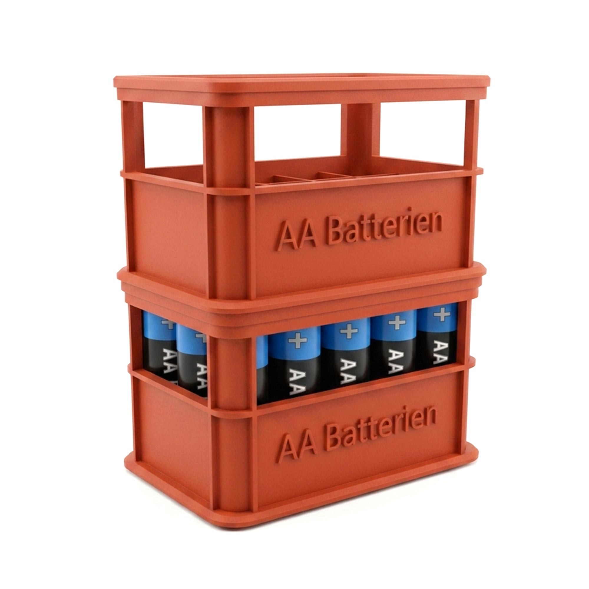 Stapelbare Aufbewahrungsbox für Batterien AA - 2er Set Bierkasten Rot