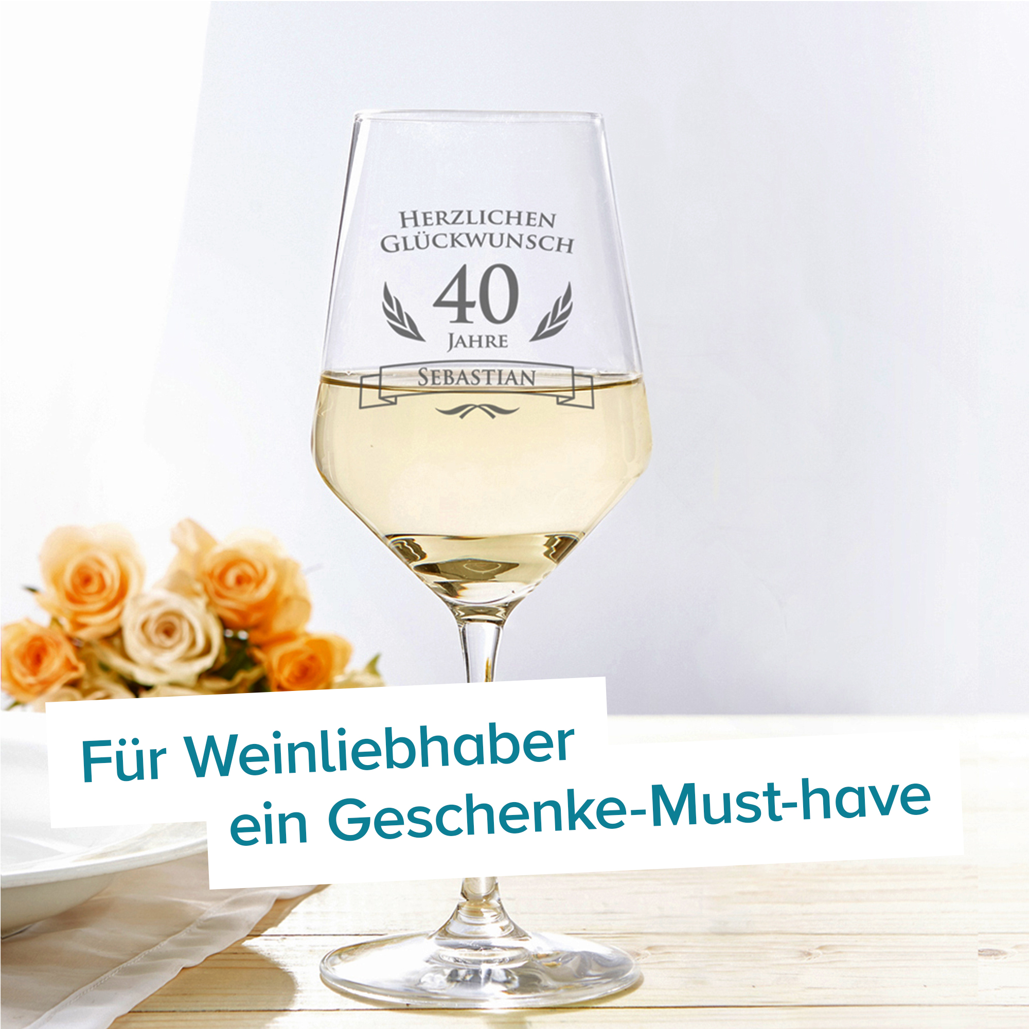 Weißweinglas zum 40. Geburtstag