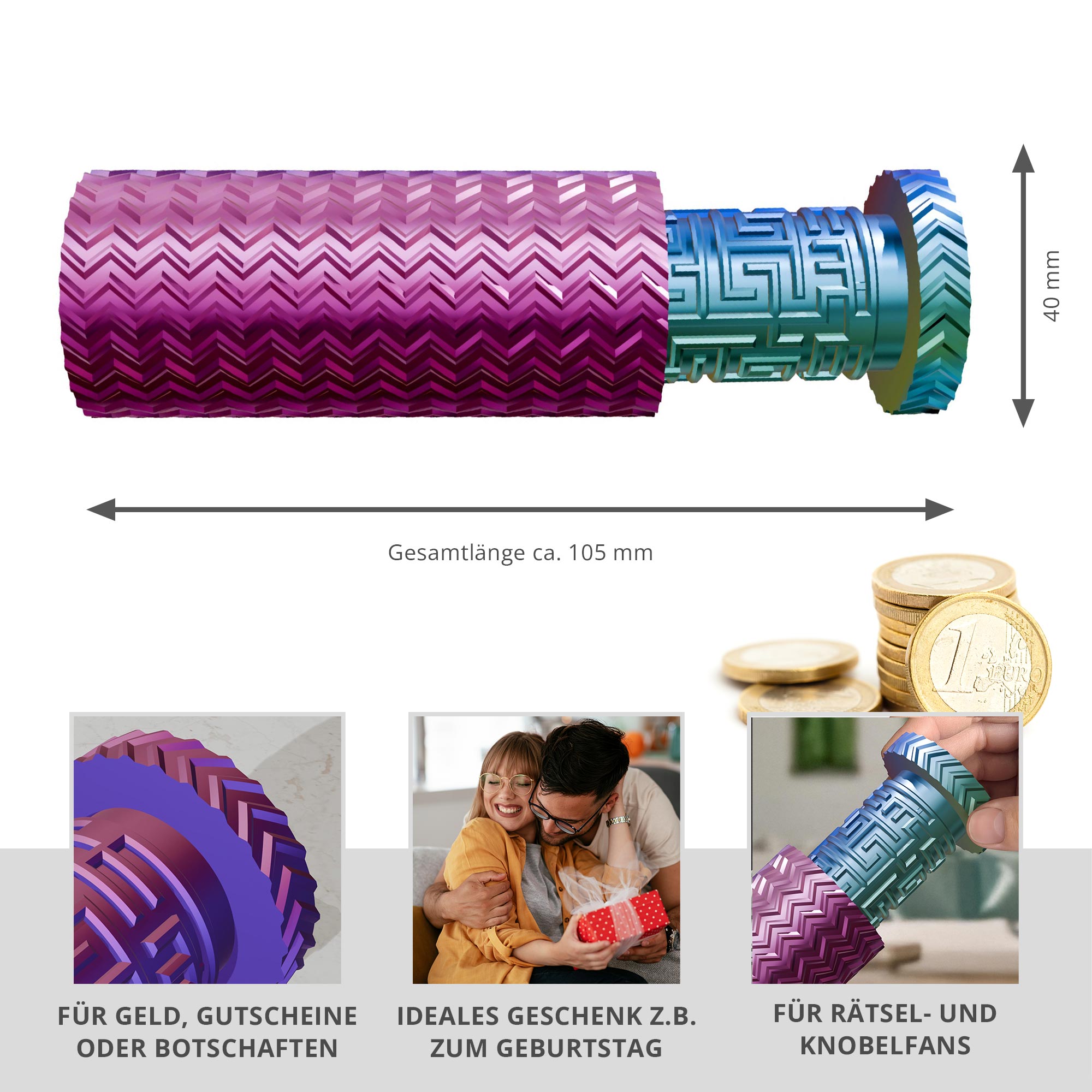 Labyrinthbox Röhre – Kniffelige Geschenkverpackung für Geld & Gutscheine - Farbverlauf Labyrinthbox Röhre – Kniffelige Geschenkverpackung für Geld & Gutscheine - Farbverlauf