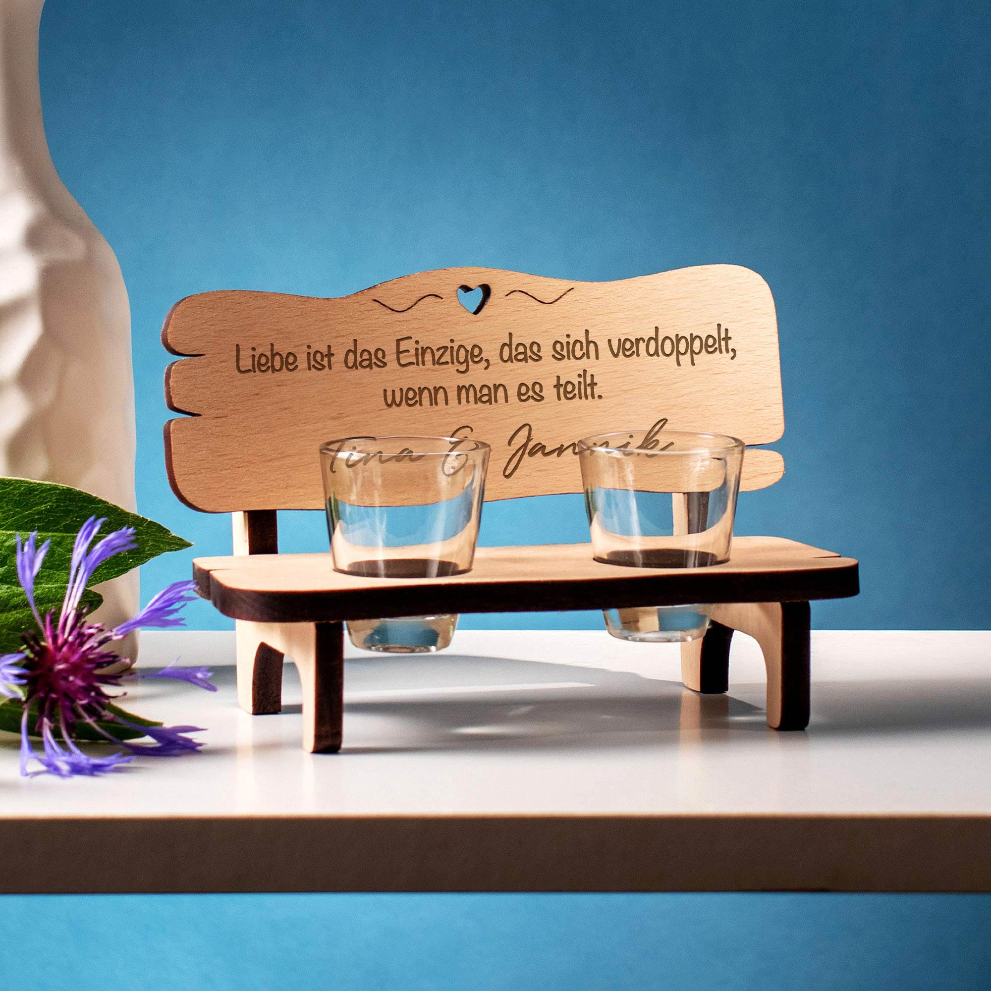 Personalisierte Schnapsbank für Paare - Liebe verdoppelt sich