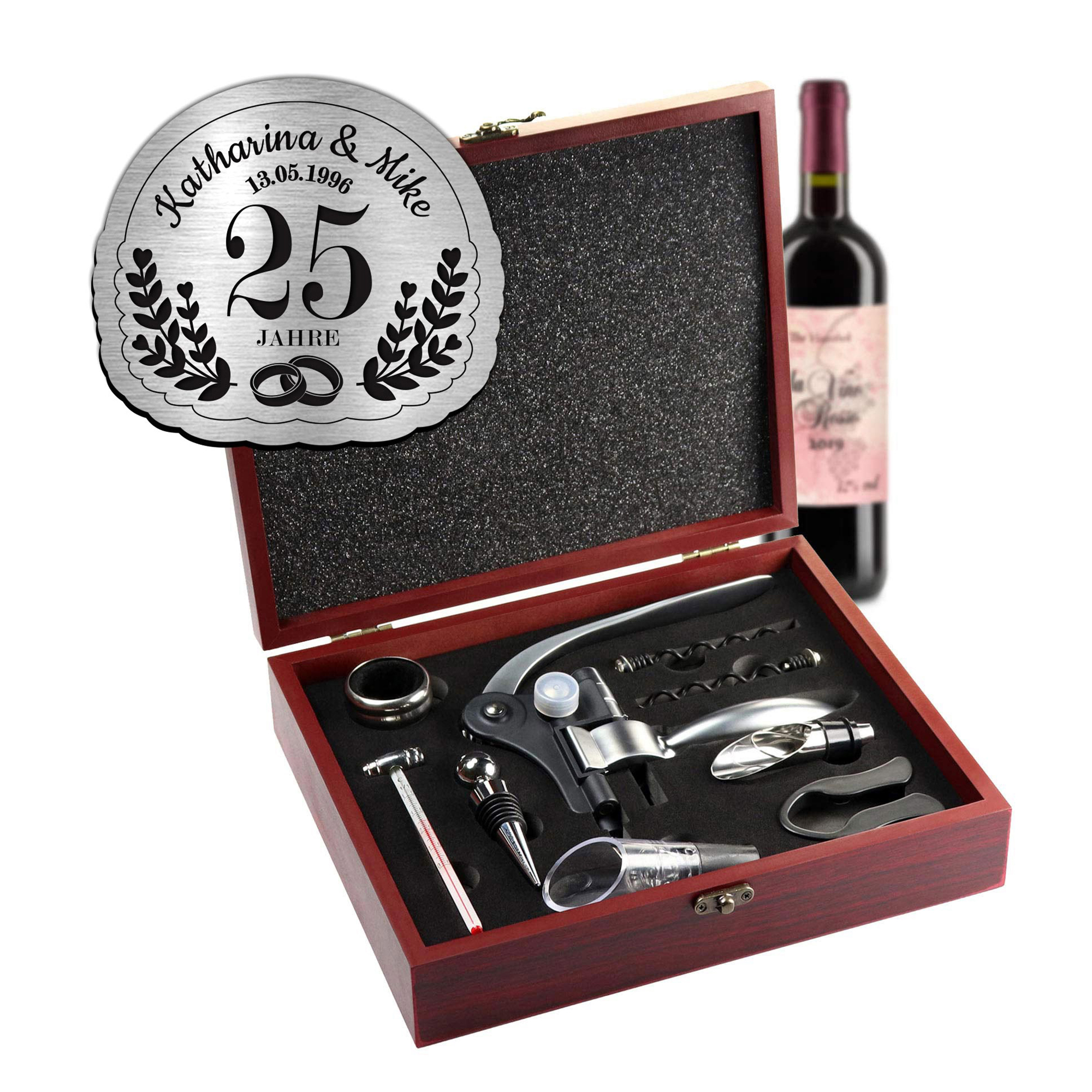 Wein Sommelier Set mit Gravur zur Silberhochzeit 2134-85-MZ - 3