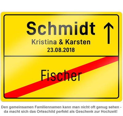 Personalisiertes Ortsschild - Hochzeit 2016 - 1