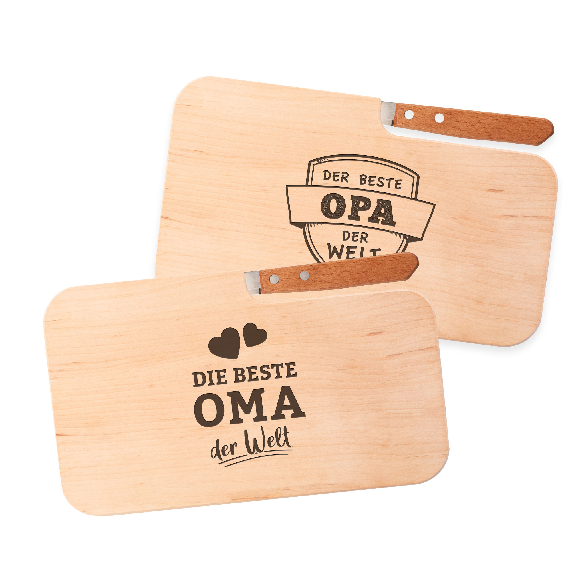 2er Set Frühstücksbrett mit Messer - Die besten Großeltern 2er Set Frühstücksbrett mit Messer - Die besten Großeltern