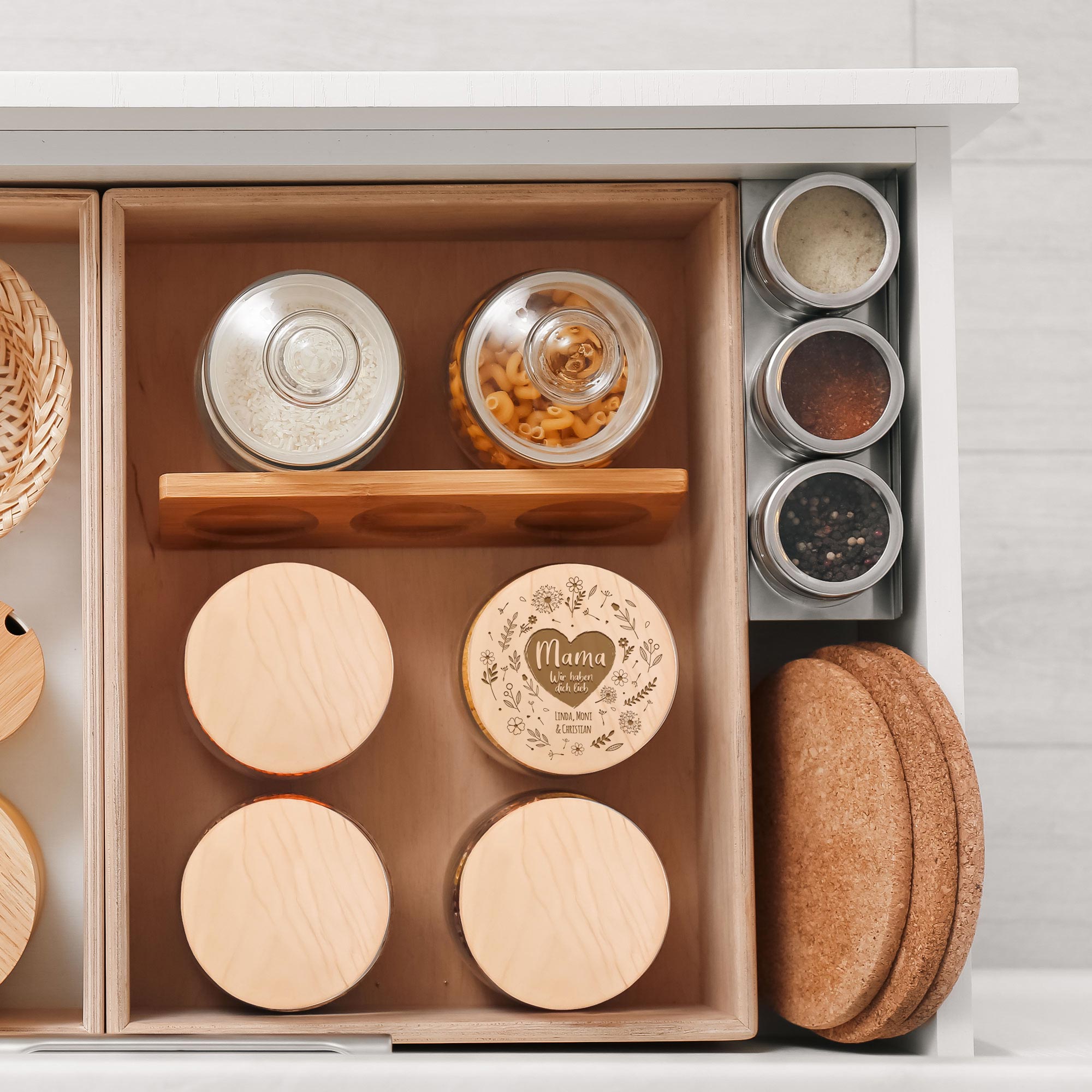 Vorratsglas mit Gravur - Blumenherz für Mama