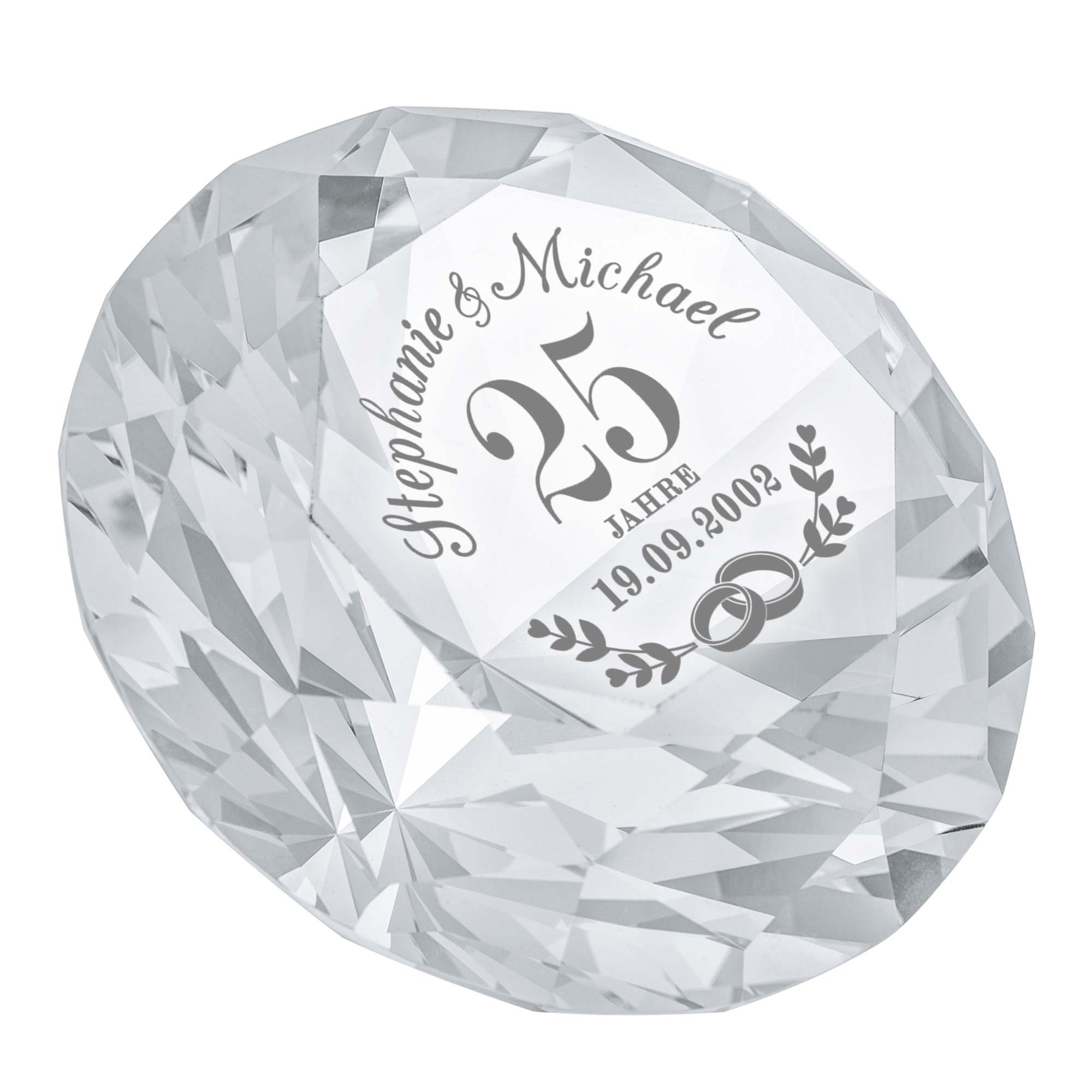 Diamant Kristall mit Gravur zur Silberhochzeit