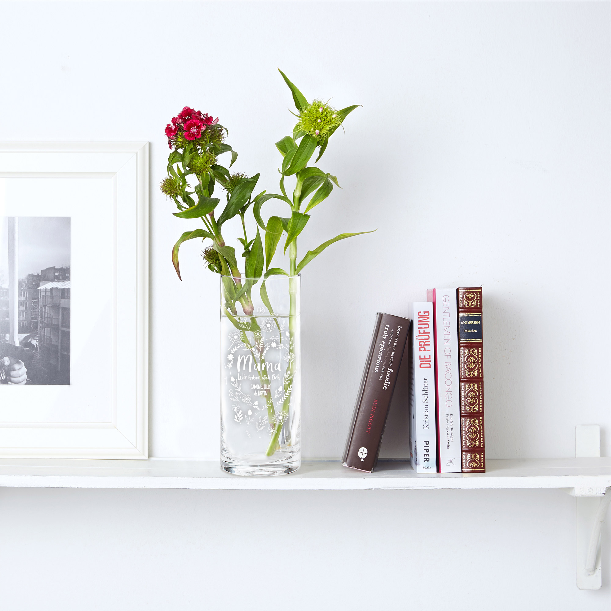 Runde Vase mit Gravur - Blumenherz für Mama 2135-115-MZ - 5