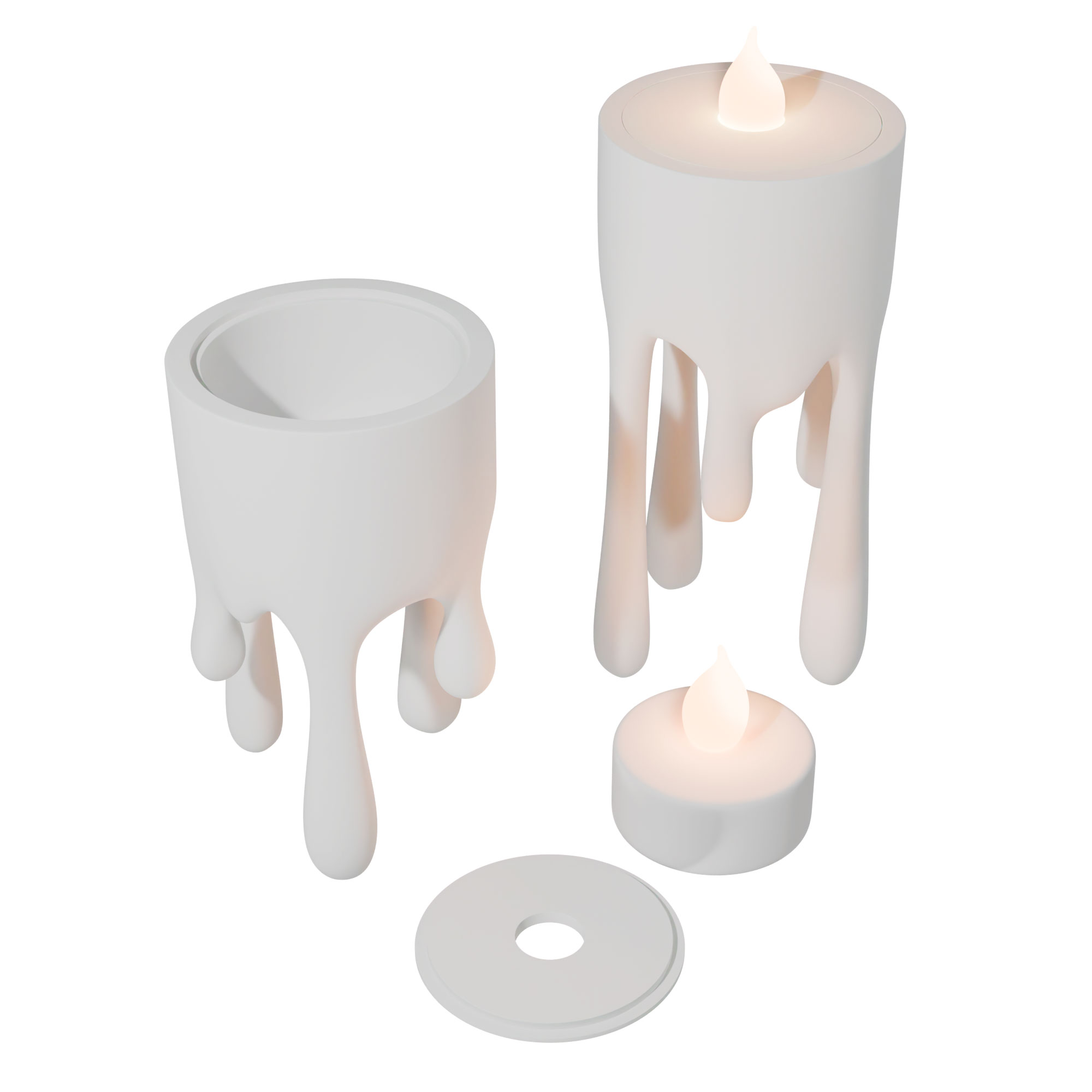 Schmelzende Kerzen – 2er-Set LED Teelichthalter mit Schwebeeffekt Schmelzende Kerzen – 2er-Set LED Teelichthalter mit Schwebeeffekt