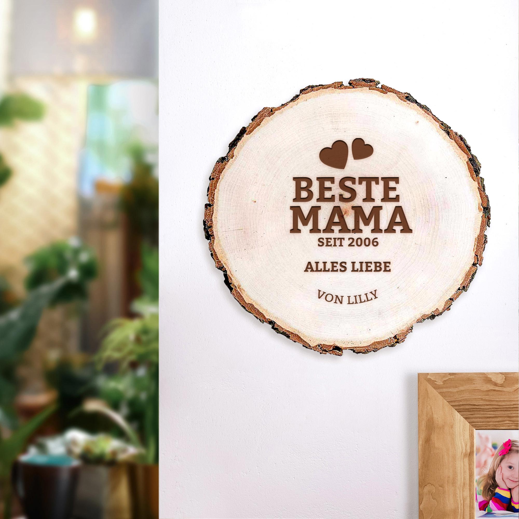 Baumscheibe mit Gravur - Beste Mama von Herzen Baumscheibe mit Gravur - Beste Mama von Herzen