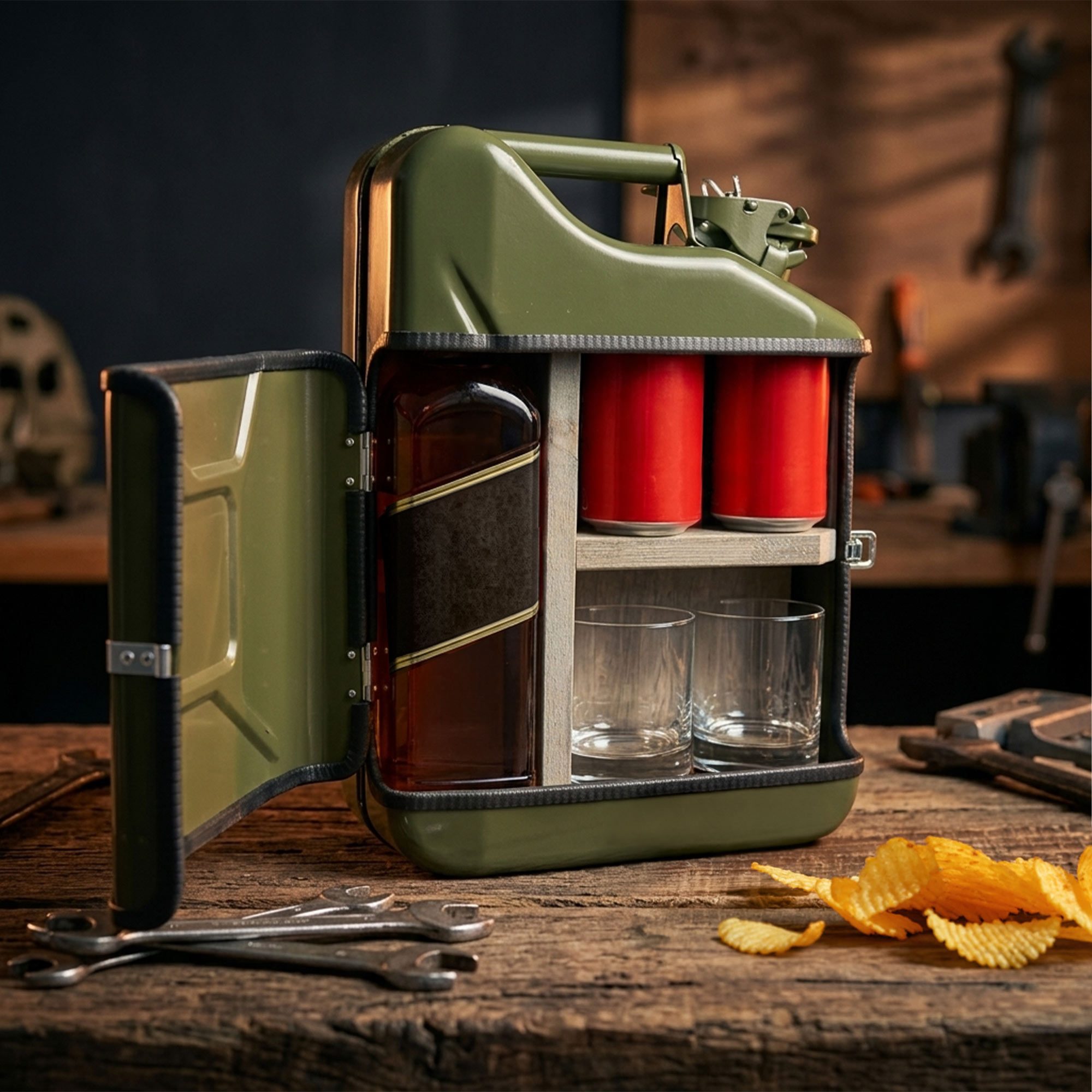 10l Kanisterbar 3-teilig - grüne Mini Bar mit Barschrank