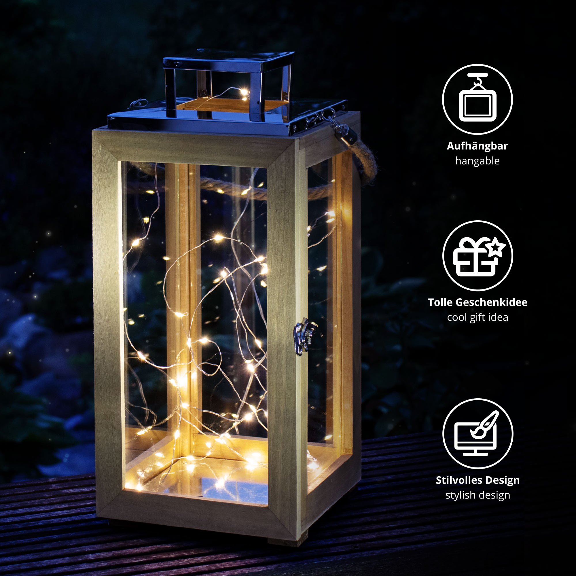 Holzlaterne - Kerzen Windlicht 0003-0006-EU-0000 - 3