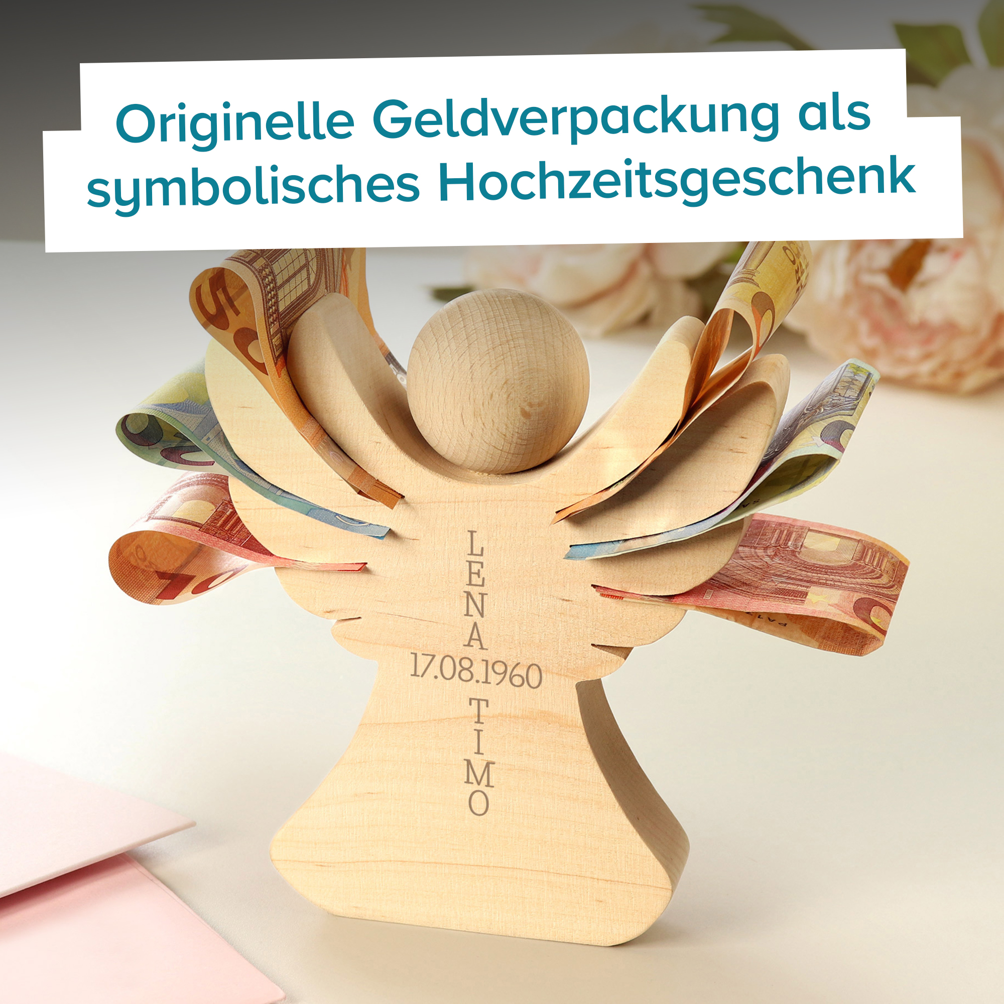 Holzengel mit Gravur zur Hochzeit 3479 - 5