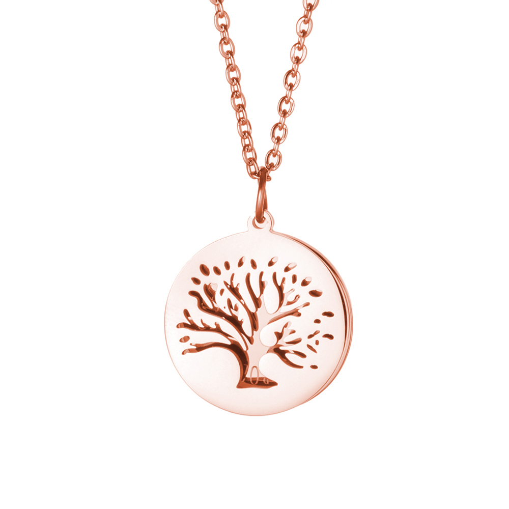 Kette mit graviertem Baum Anhänger Rosegold - Namen 3694 - 4