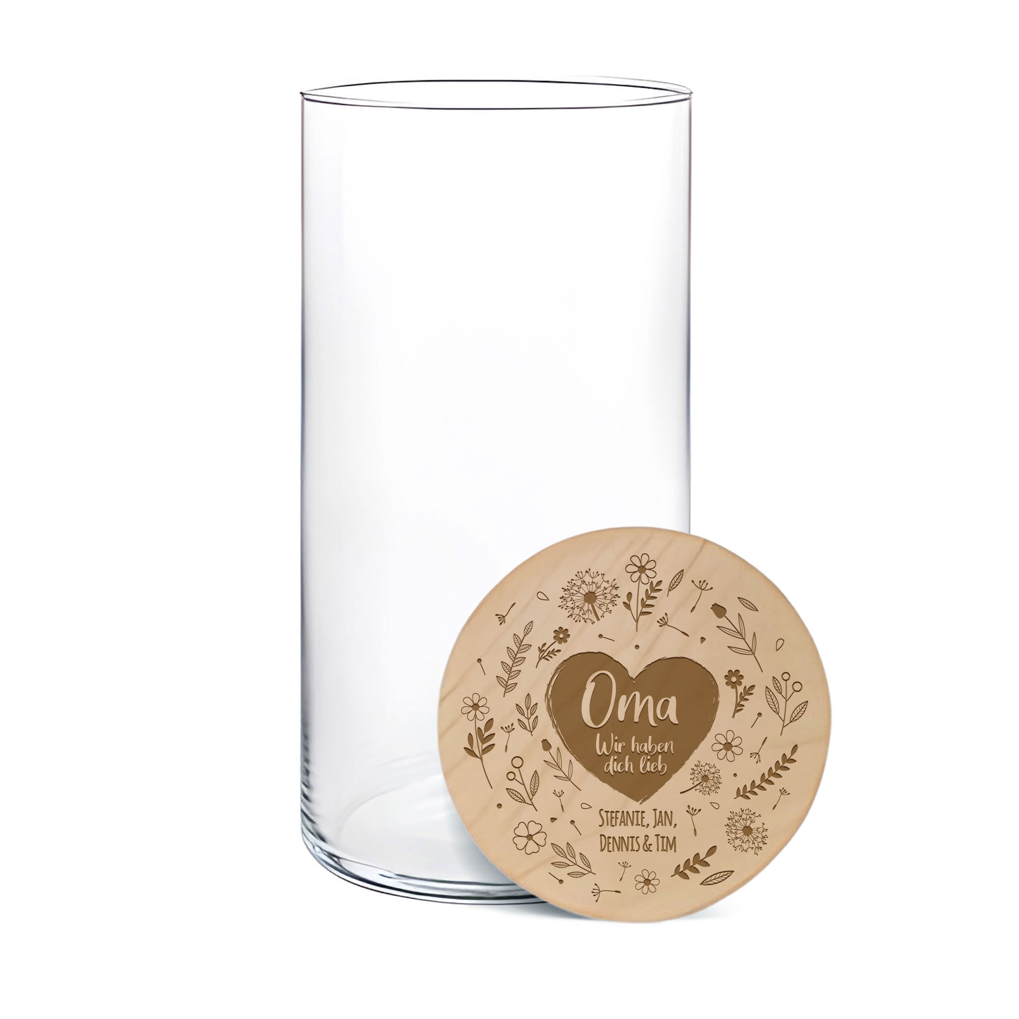 Vorratsglas mit Gravur - Blumenherz für Oma