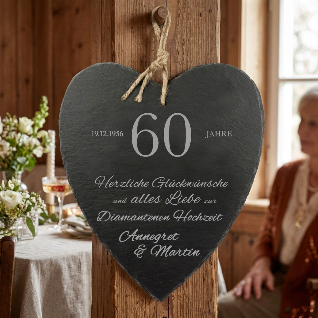 Schieferherz zur diamantenen Hochzeit Schieferherz zur diamantenen Hochzeit