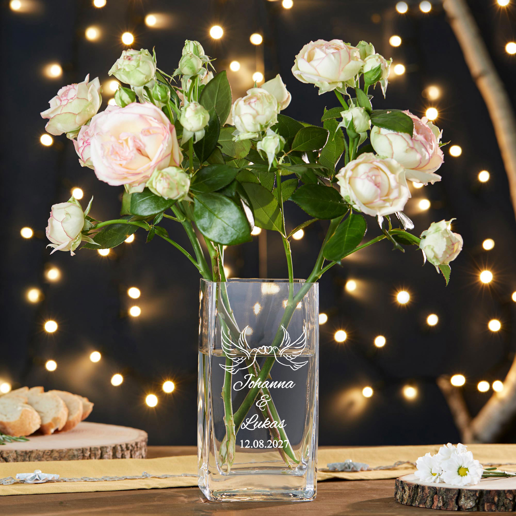 Vase Liebestauben - personalisiert