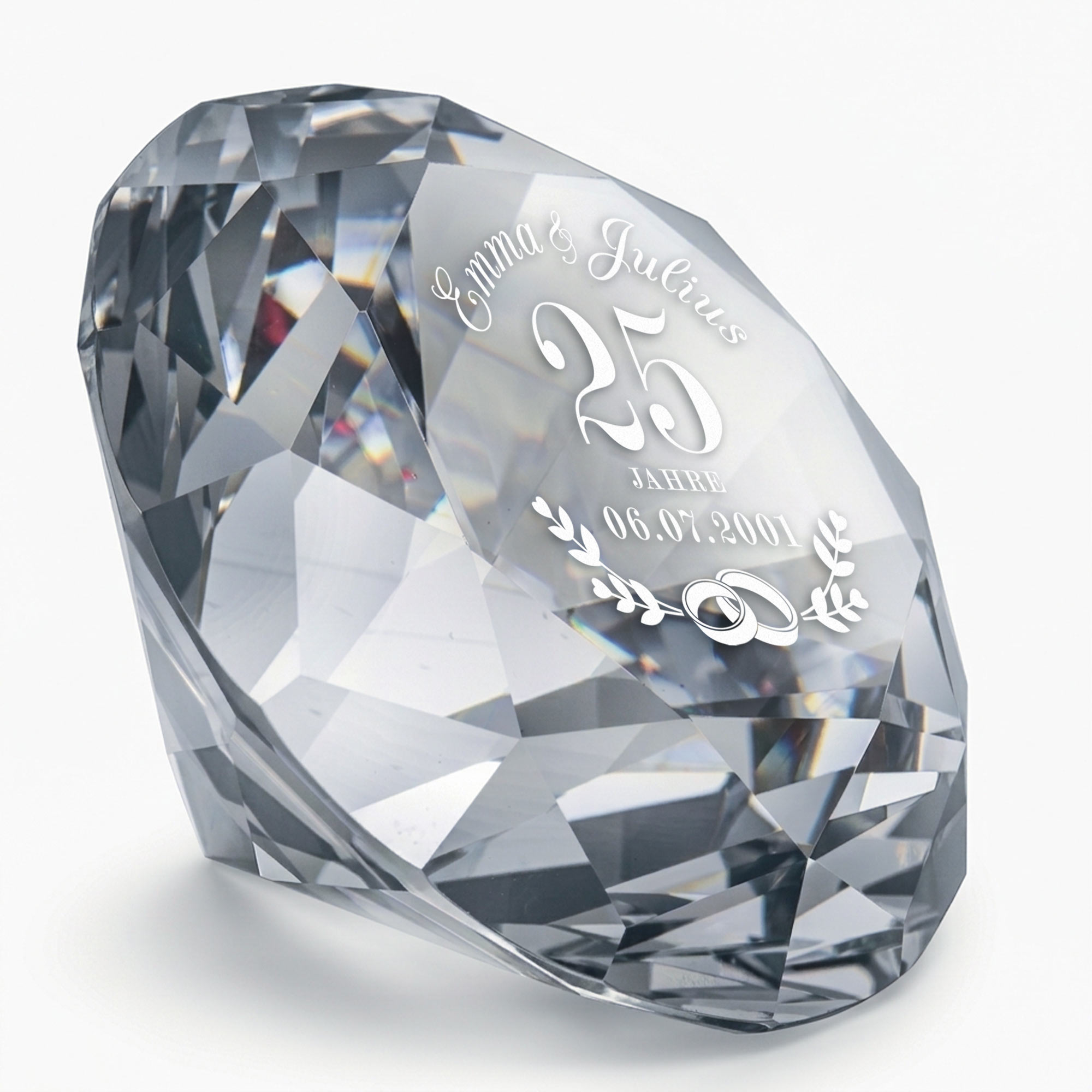 Diamant Kristall mit Gravur und Samtsäckchen - Silberhochzeit Diamant Kristall mit Gravur und Samtsäckchen - Silberhochzeit