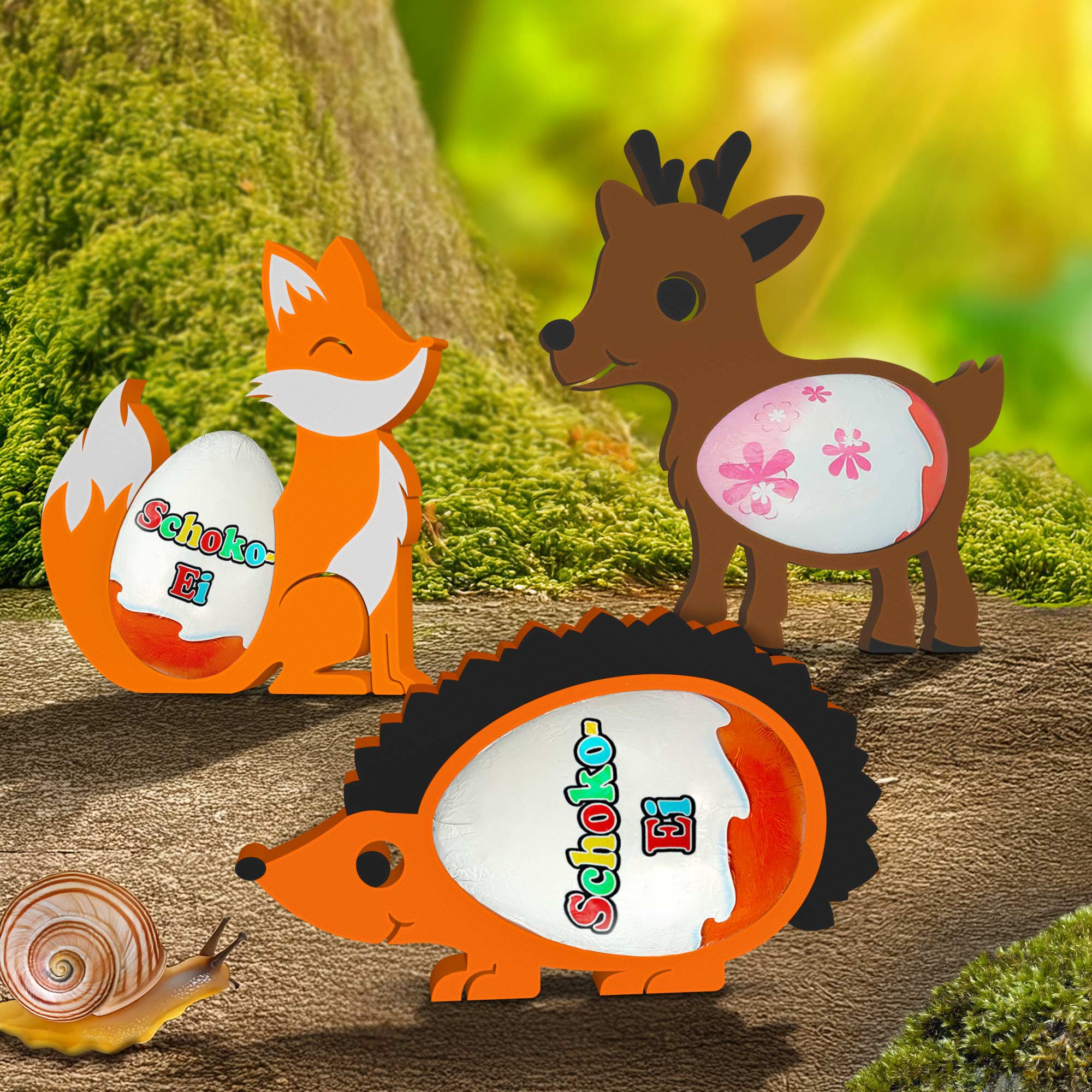 Waldtiere Ü-Ei Halter Bunt - 3er Set