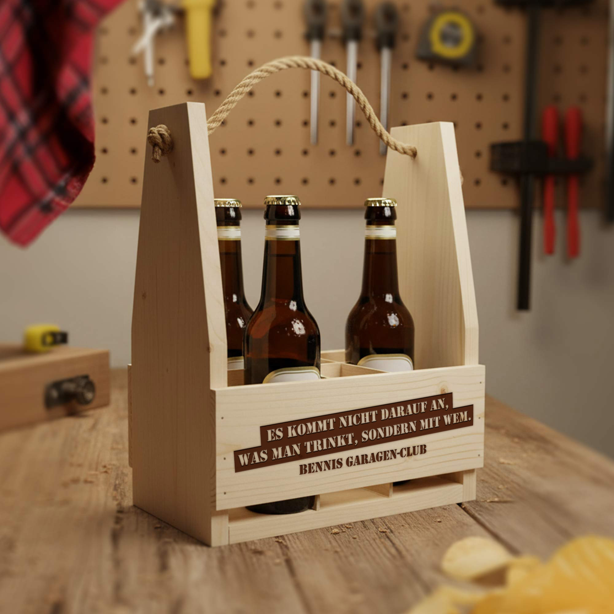 Flaschenträger mit Gravur - Trinkspruch