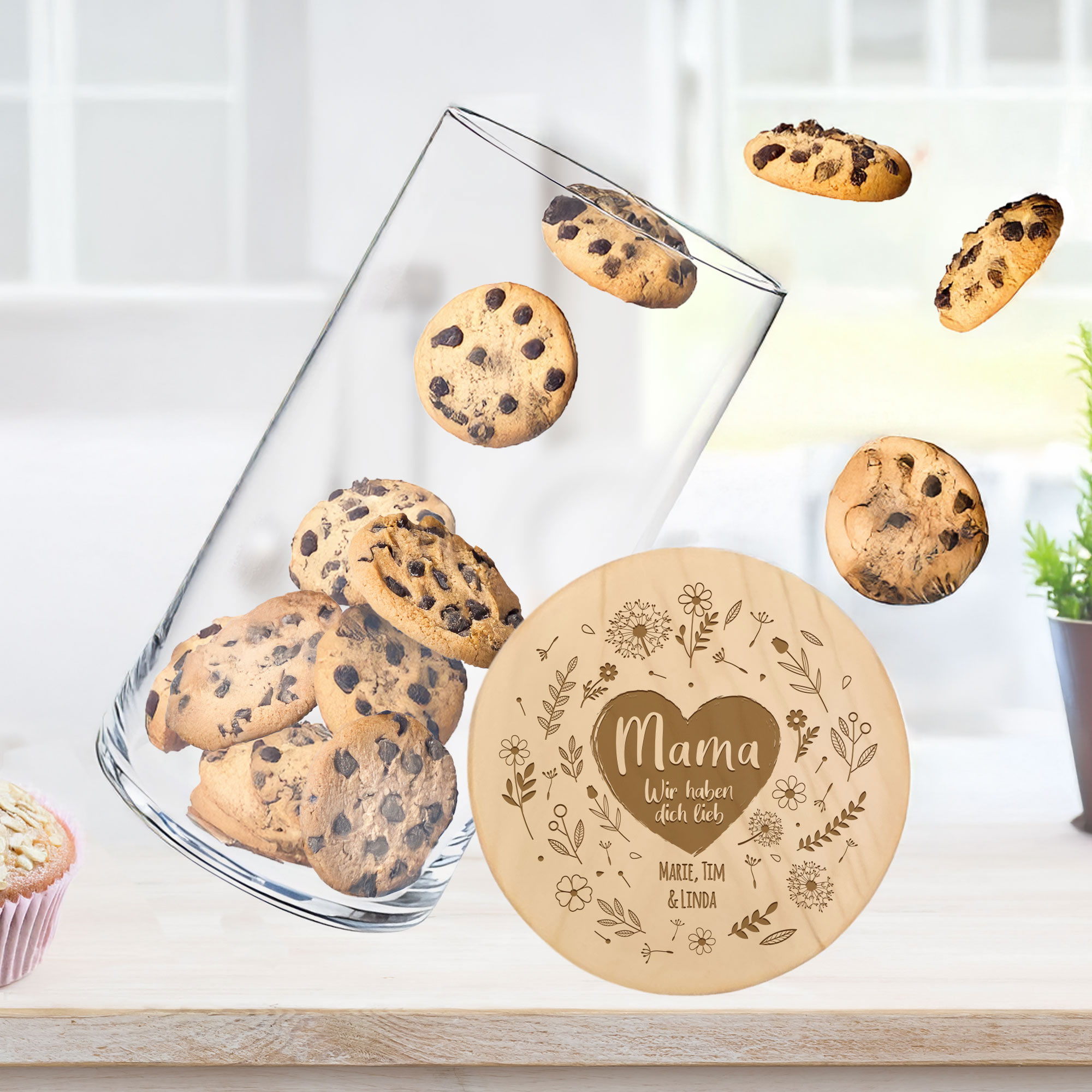 Vorratsglas mit Gravur - Blumenherz für Mama