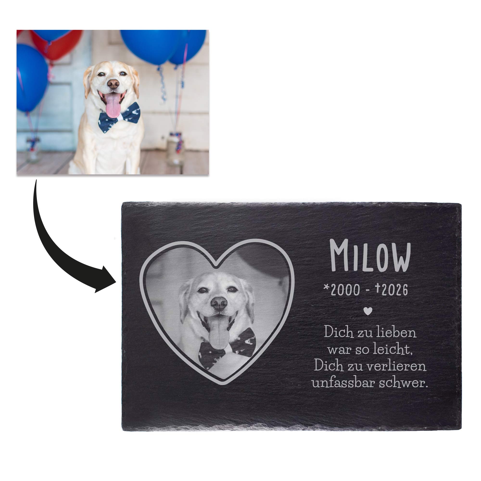 Grabplatte zur Trauer Haustier - Schiefer Gedenktafel mit Foto