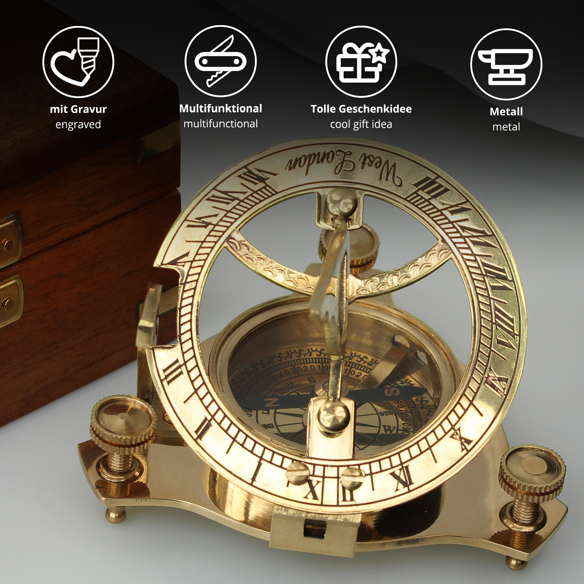Personalisierte Sonnenuhr mit Kompass