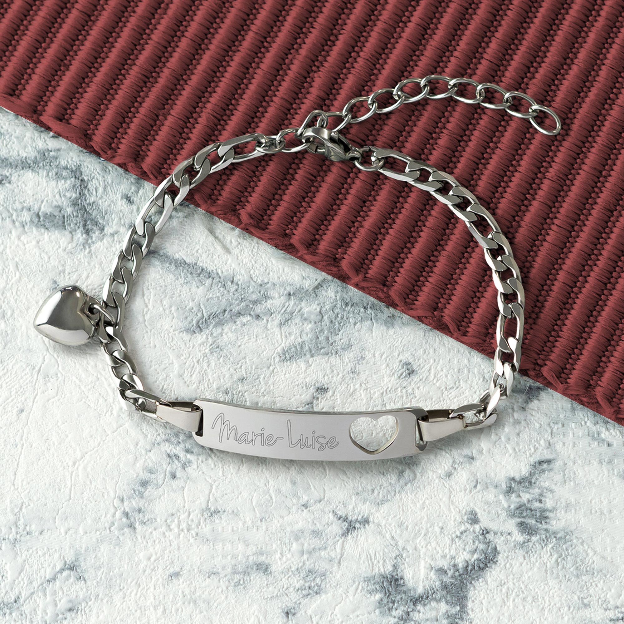 Armband mit Herzstanze Silber - Namensgravur