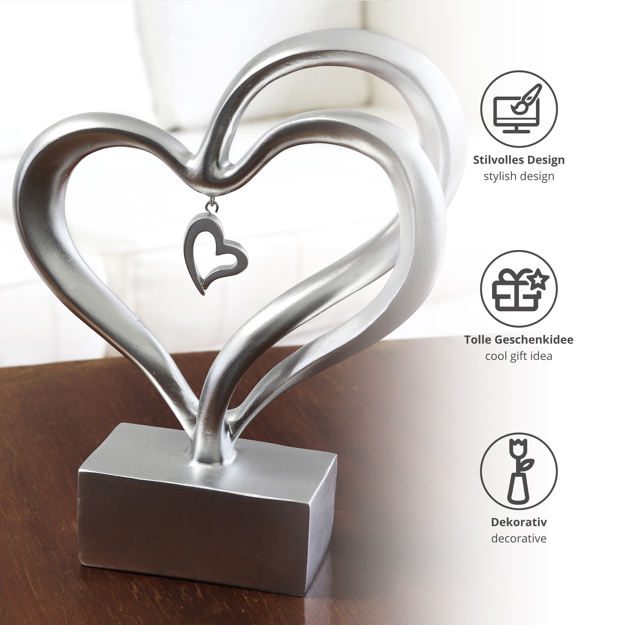 Design Skulptur - Silber Herz mit Anhängern 0021-0009-EU-0000 - 3