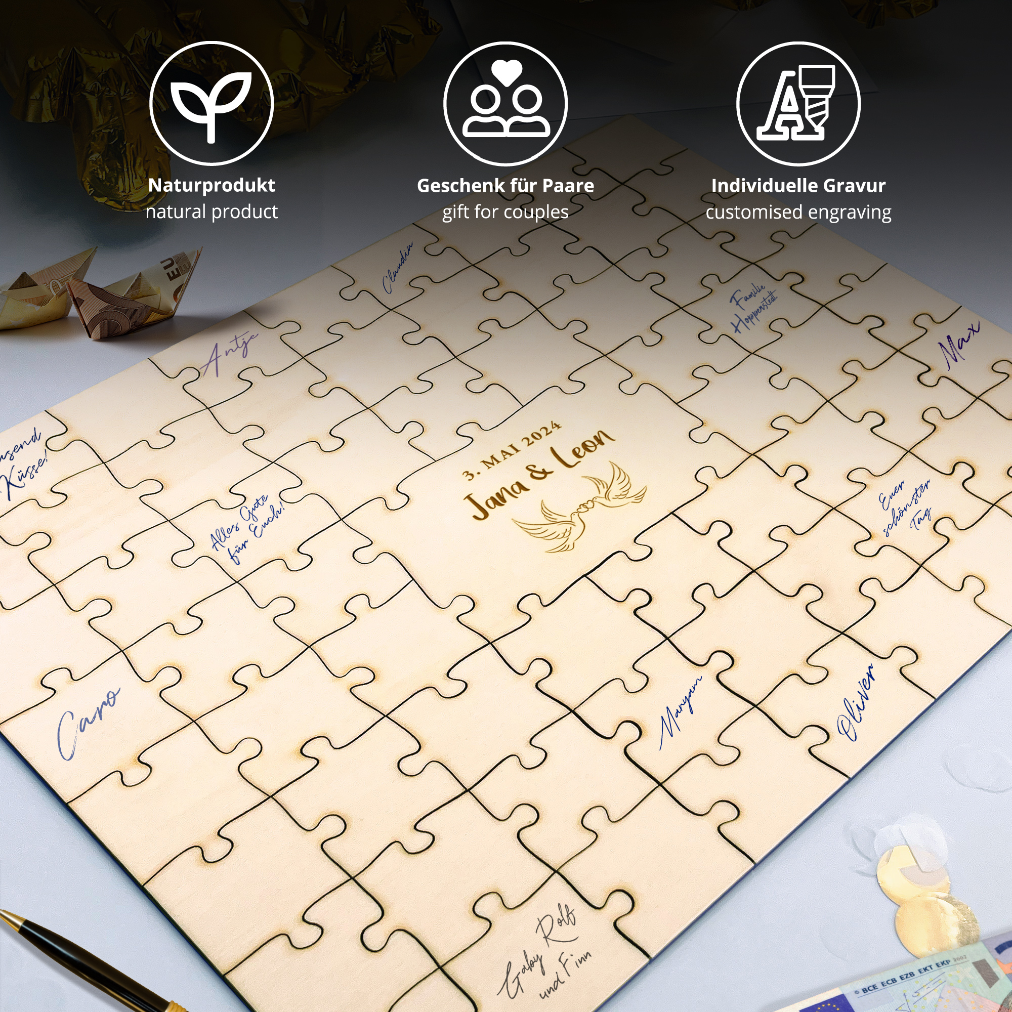 Gästebuch Puzzle - A3 - Hochzeit - Taube - Personalisiert