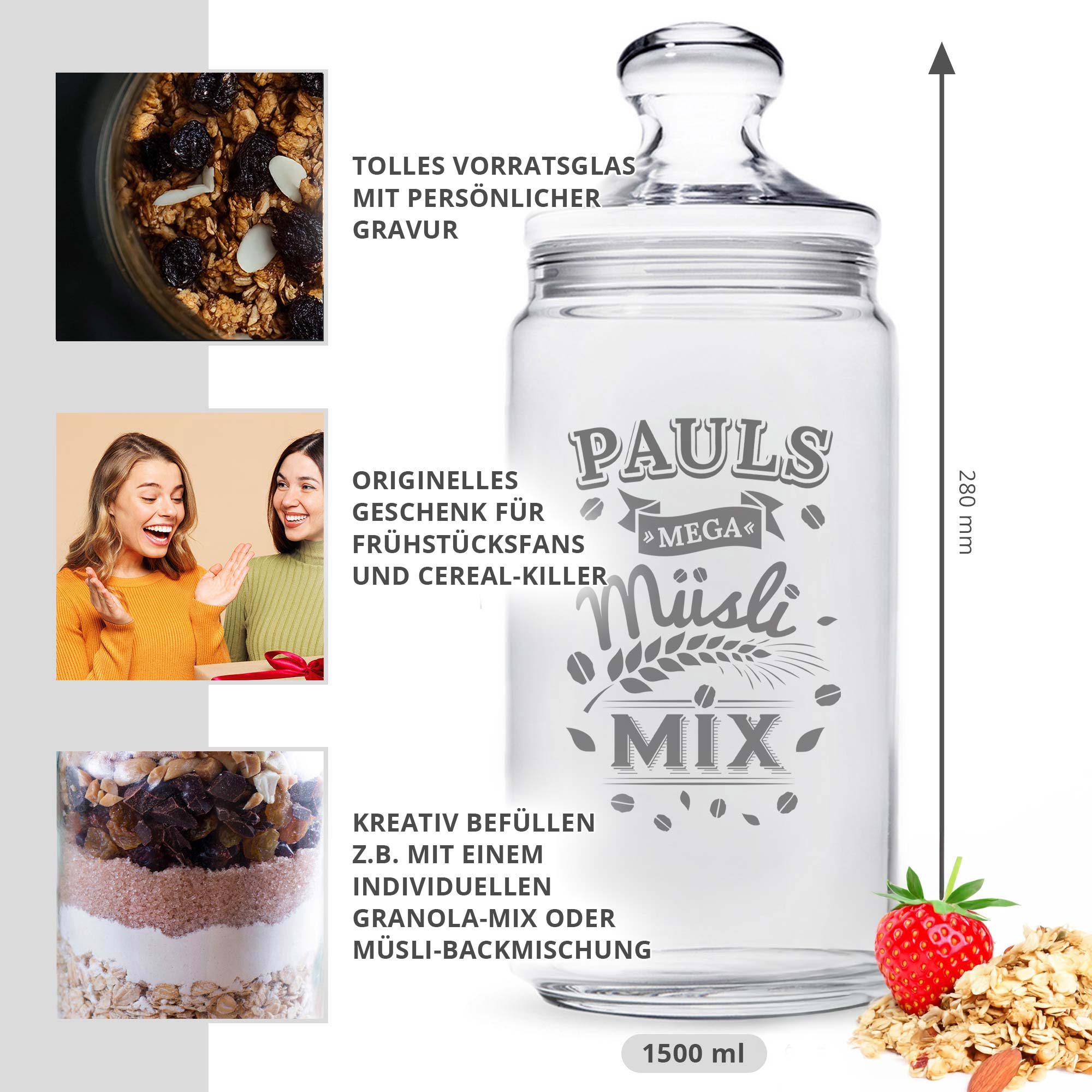 Müsli Vorratsglas mit Gravur Müsli Vorratsglas mit Gravur