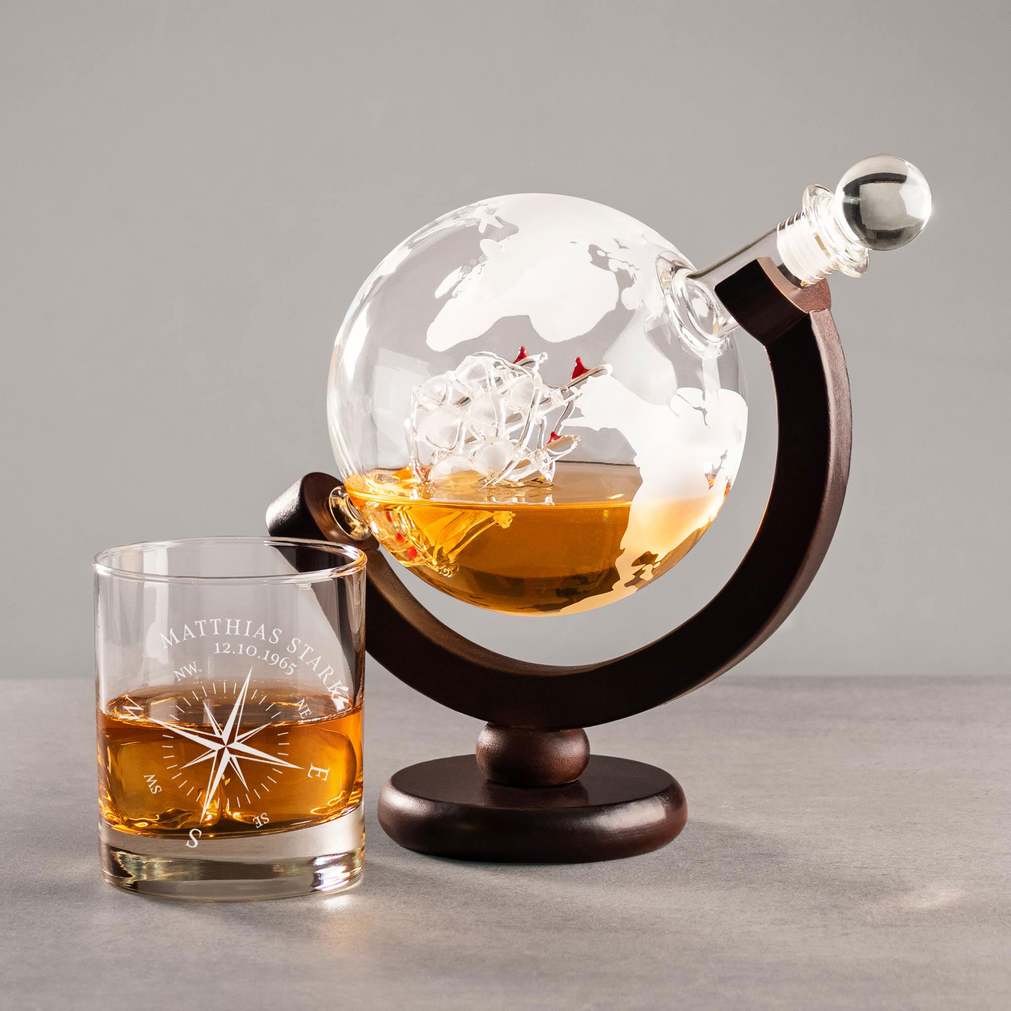 Whisky Set mit Globus Karaffe und Glas - Kompass 3196
