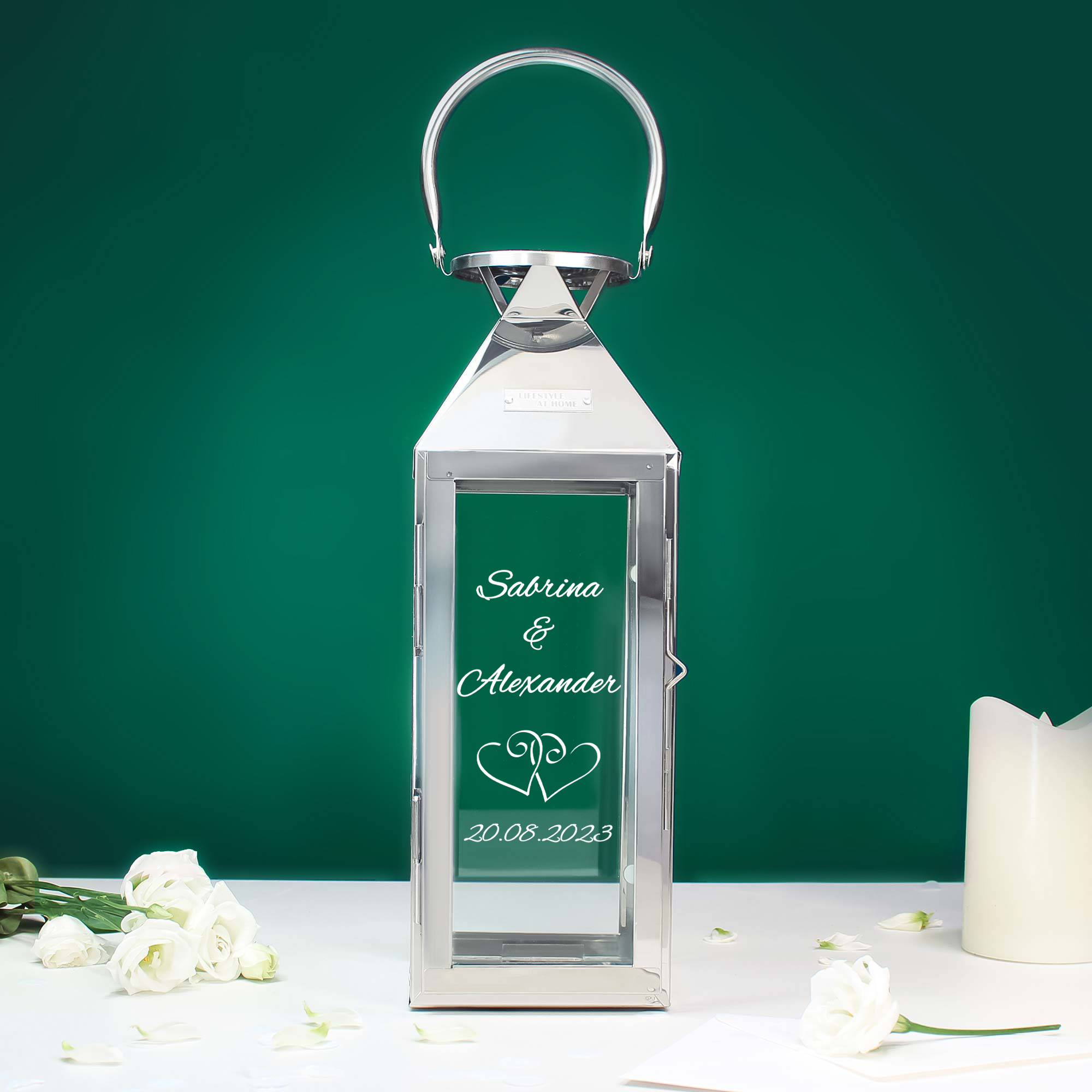Laterne - Silber - Klein - Hochzeit - Herzen - Personalisiert