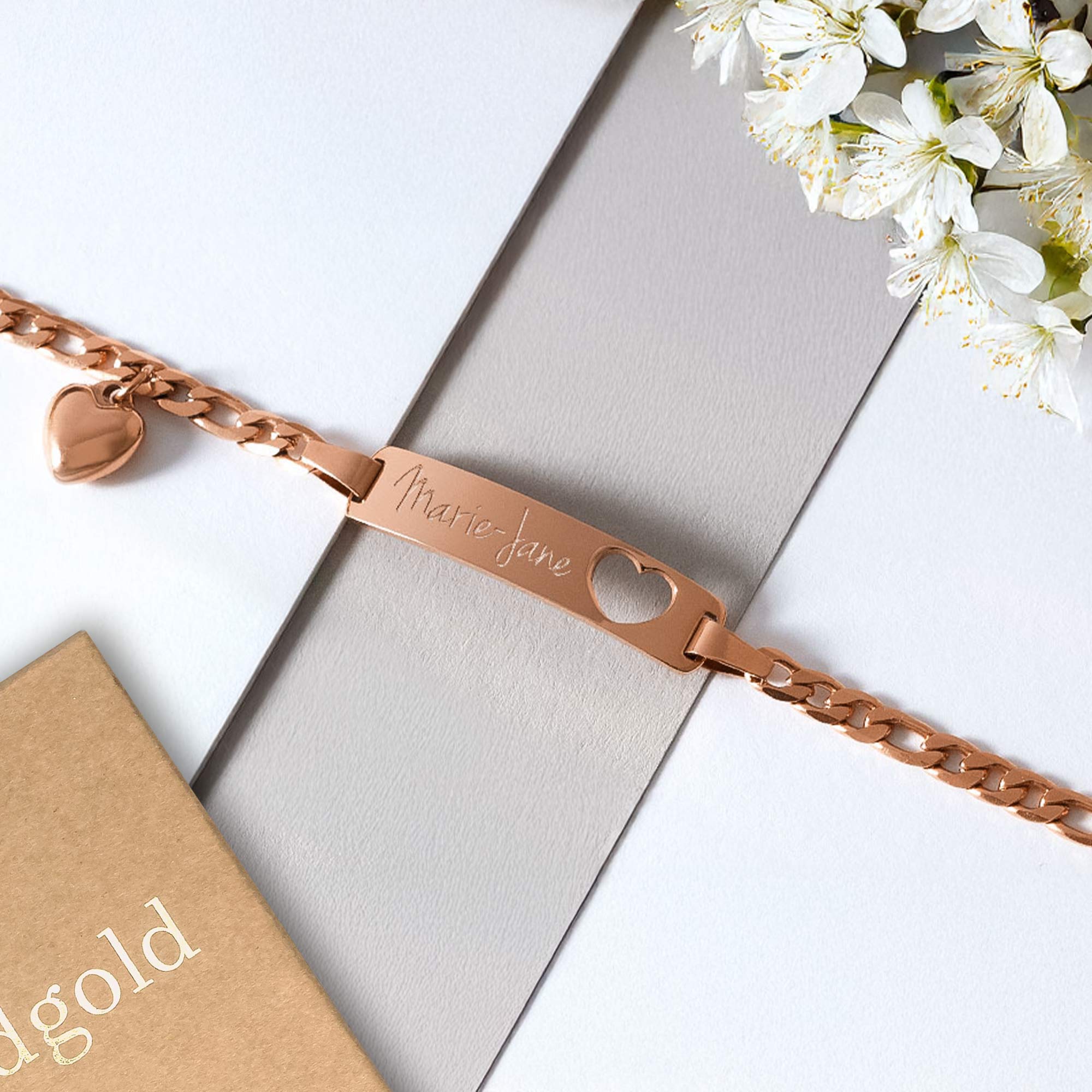 Armband mit Herzstanze Rosegold - Namensgravur