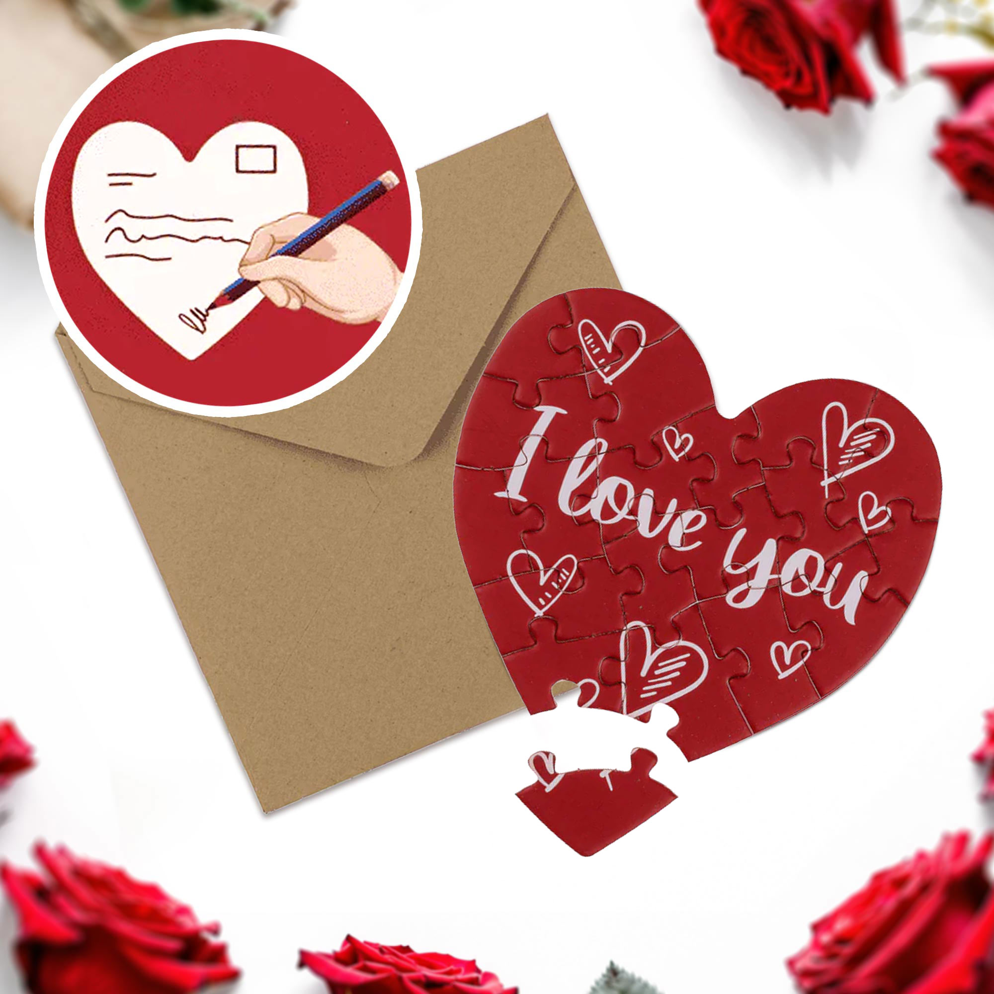 2in1 Geschenkkarte I love you & Herz Puzzle - Herzchen - für personalisierte Geschenke