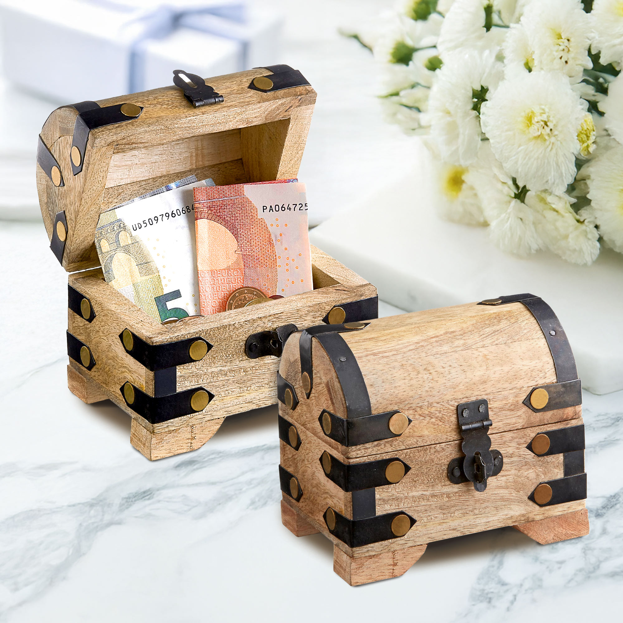 Mini Geld Schatztruhe Hell - 2er Set