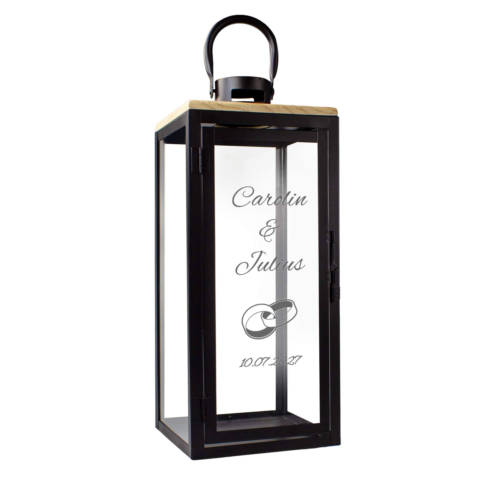 Personalisierte Holzlaterne zur Hochzeit Schwarz - Ringe Personalisierte Holzlaterne zur Hochzeit Schwarz - Ringe