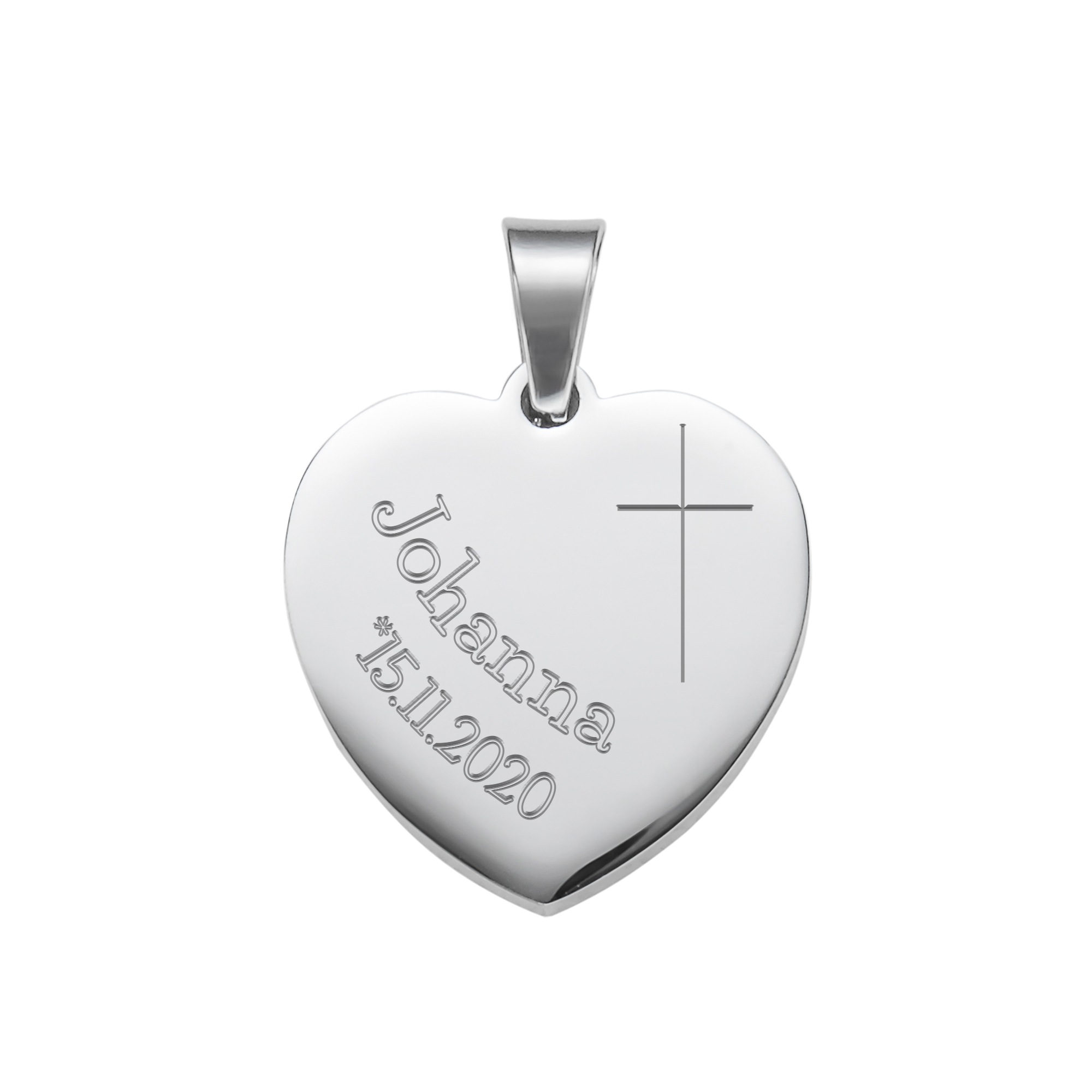 Herzanhänger Silber graviert mit Kette - Konfirmation