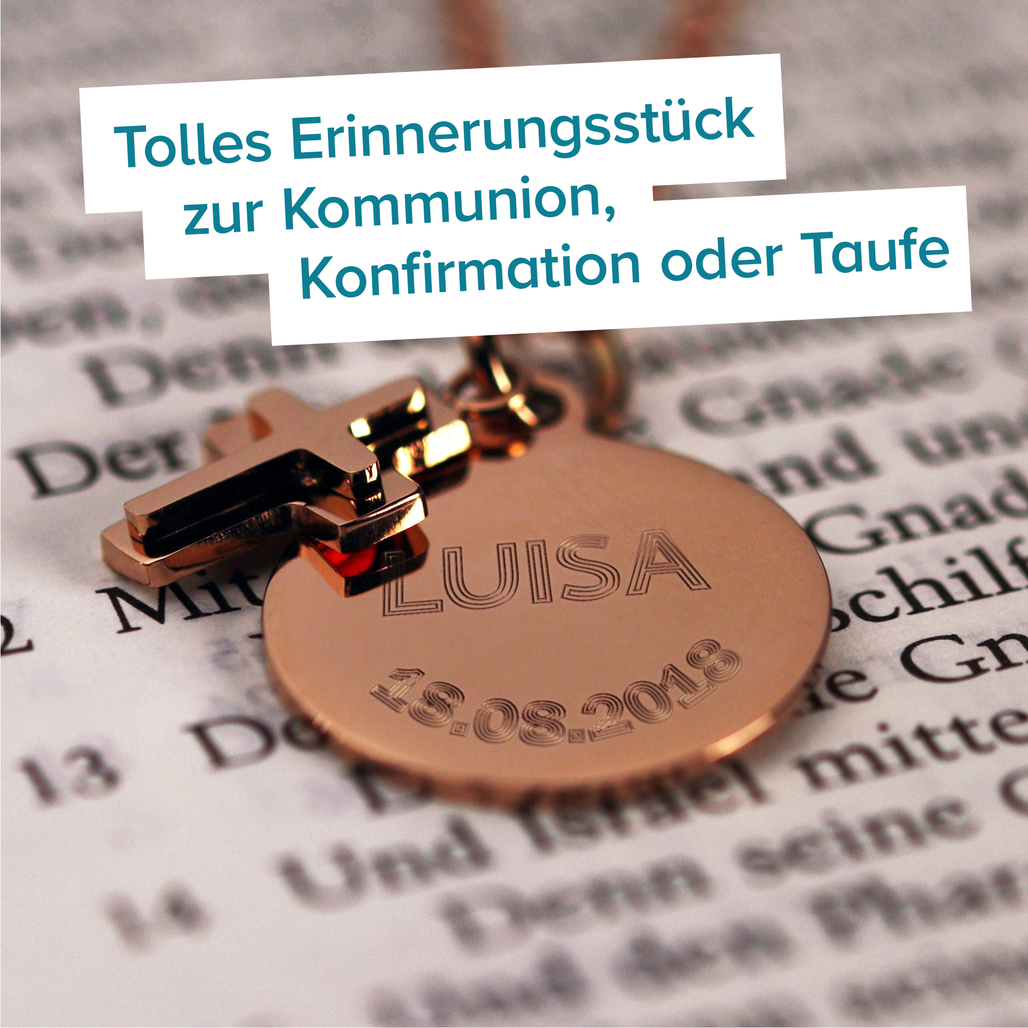 Runder Kettenanhänger mit Kreuz Rosegold - Name und Datum 4074 - 3