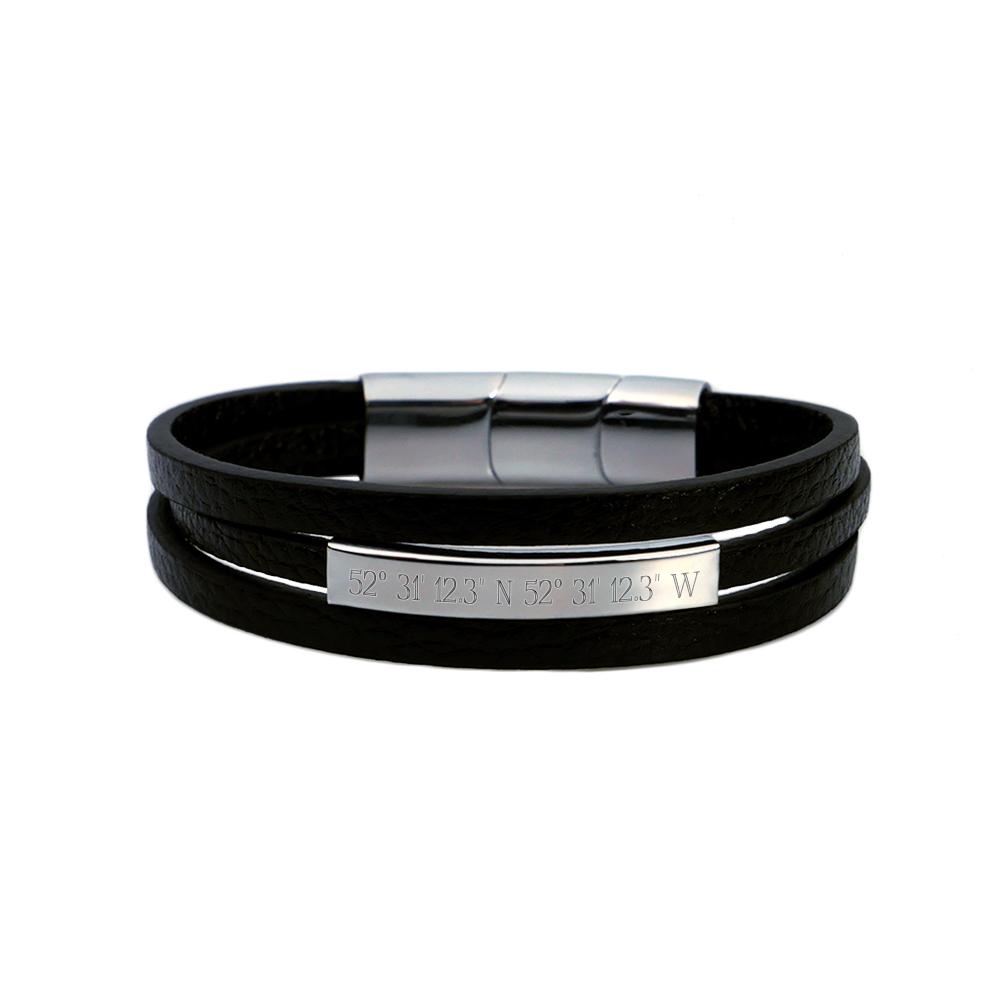 Gewickeltes Lederarmband schwarz - Geokoordinaten 3730 - 2