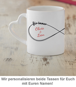 Personalisiertes Herz Henkeltasse Set - Unendlichkeitszeichen 3144 - 1