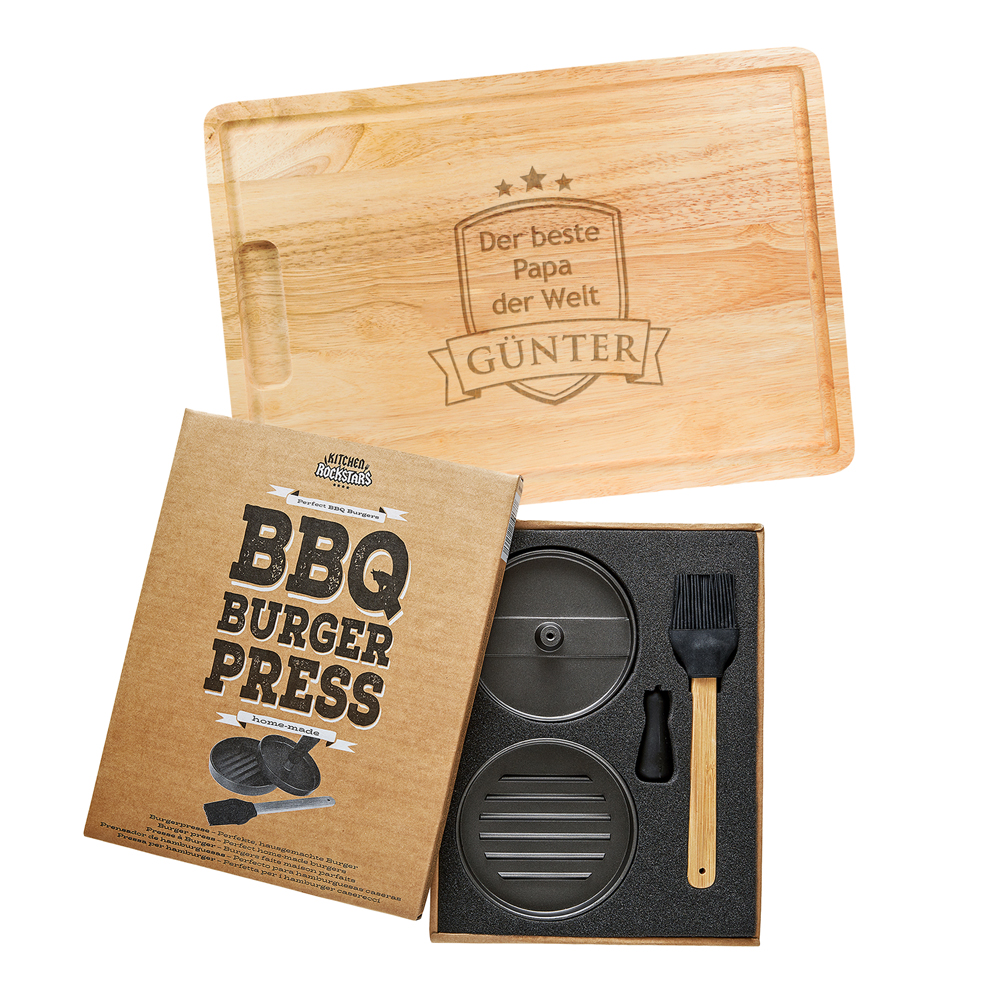 Burgerpresse mit Schneidebrett Grillset - Bester Papa